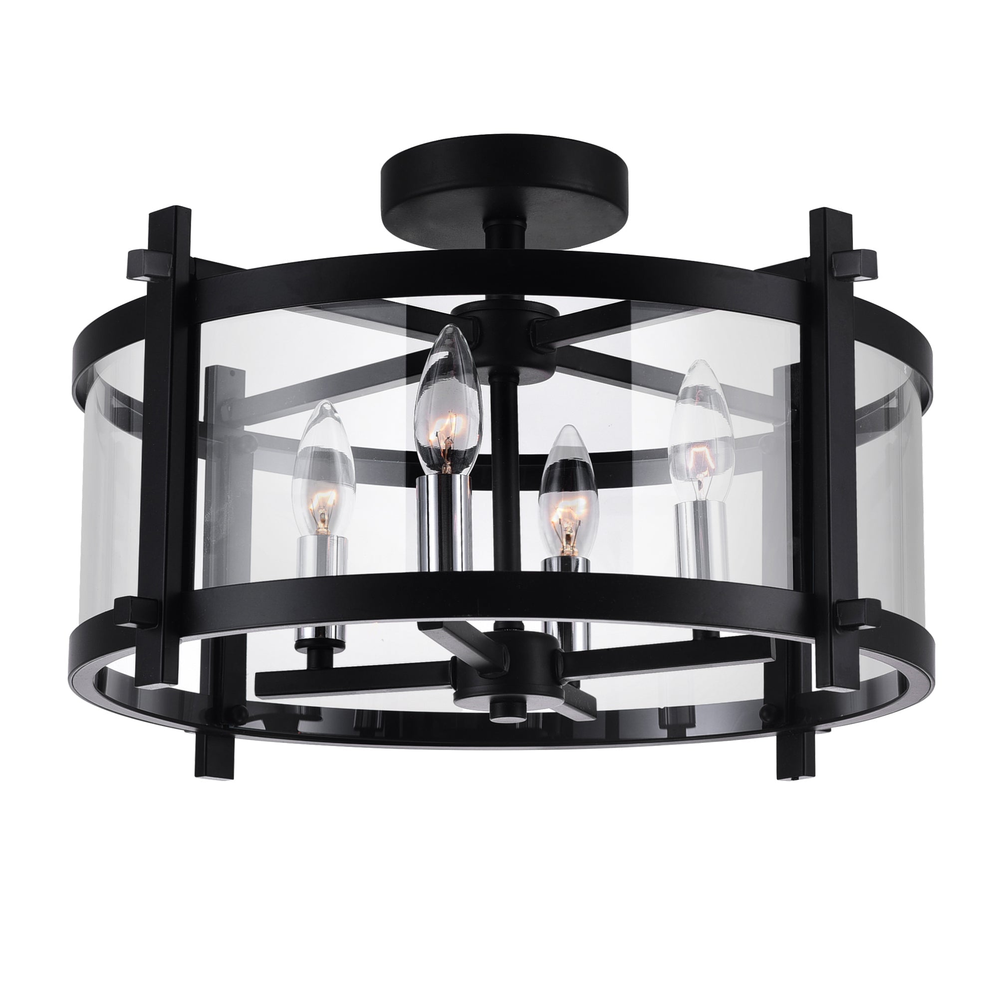 Miette 4 Light 18in Black Cage Flush Mount - CWI Lighting