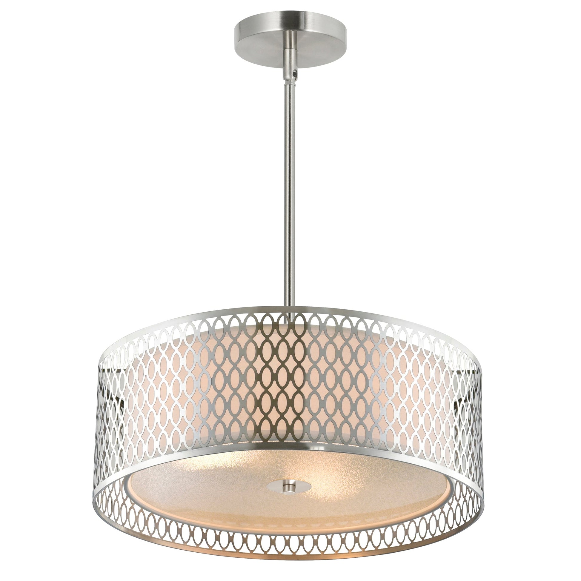 Mikayla 3 Light 17in Satin Nickel Drum Shade Chandelier - CWI Lighting