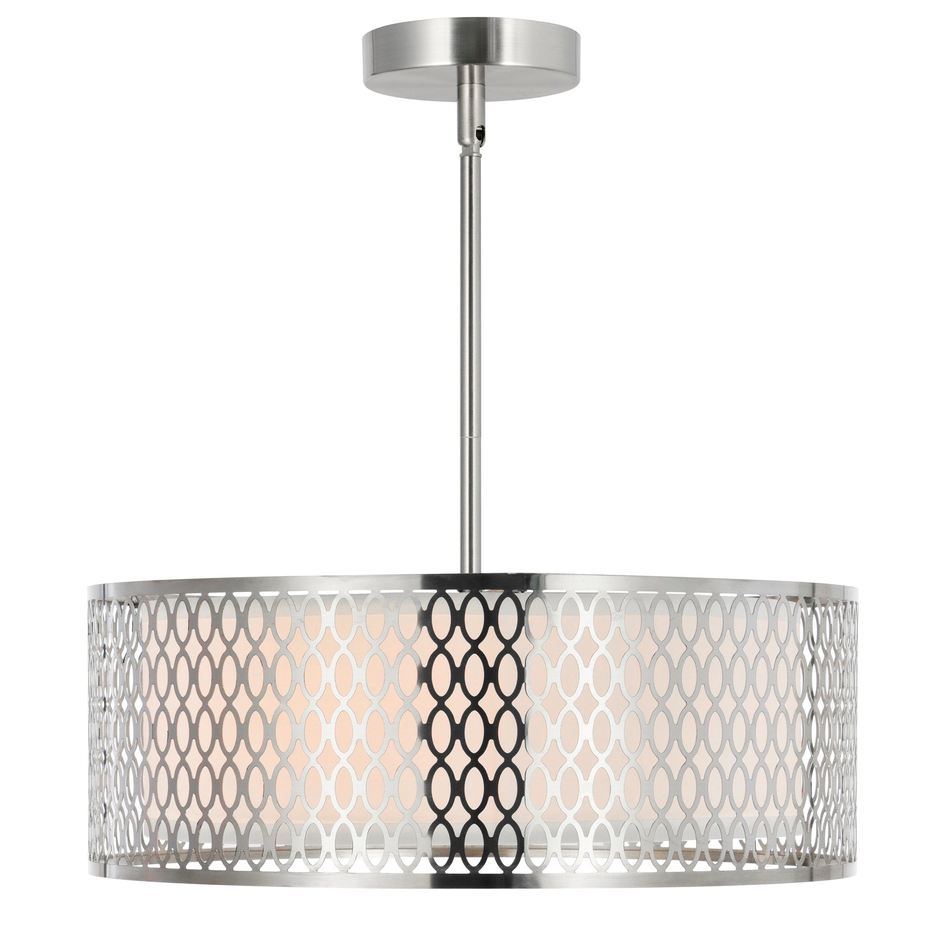 Mikayla 3 Light 17in Satin Nickel Drum Shade Chandelier - CWI Lighting