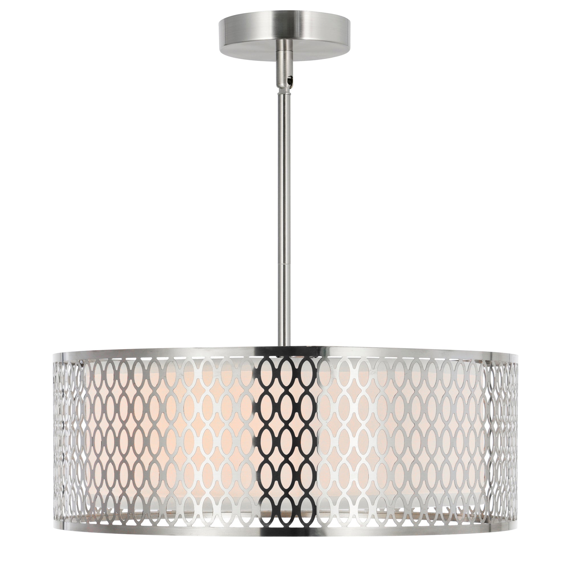 Mikayla 3 Light 17in Satin Nickel Drum Shade Chandelier - CWI Lighting