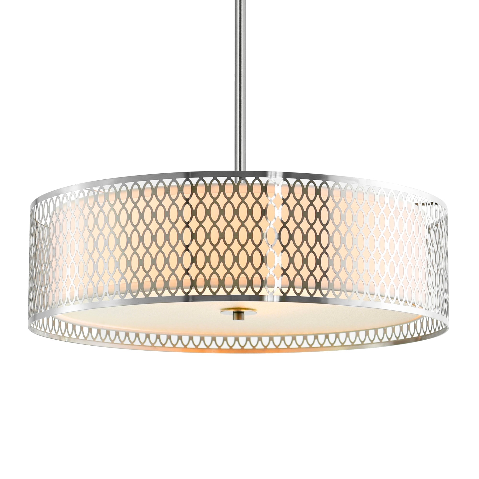 Mikayla 5 Light 22in Satin Nickel Drum Shade Chandelier - CWI Lighting
