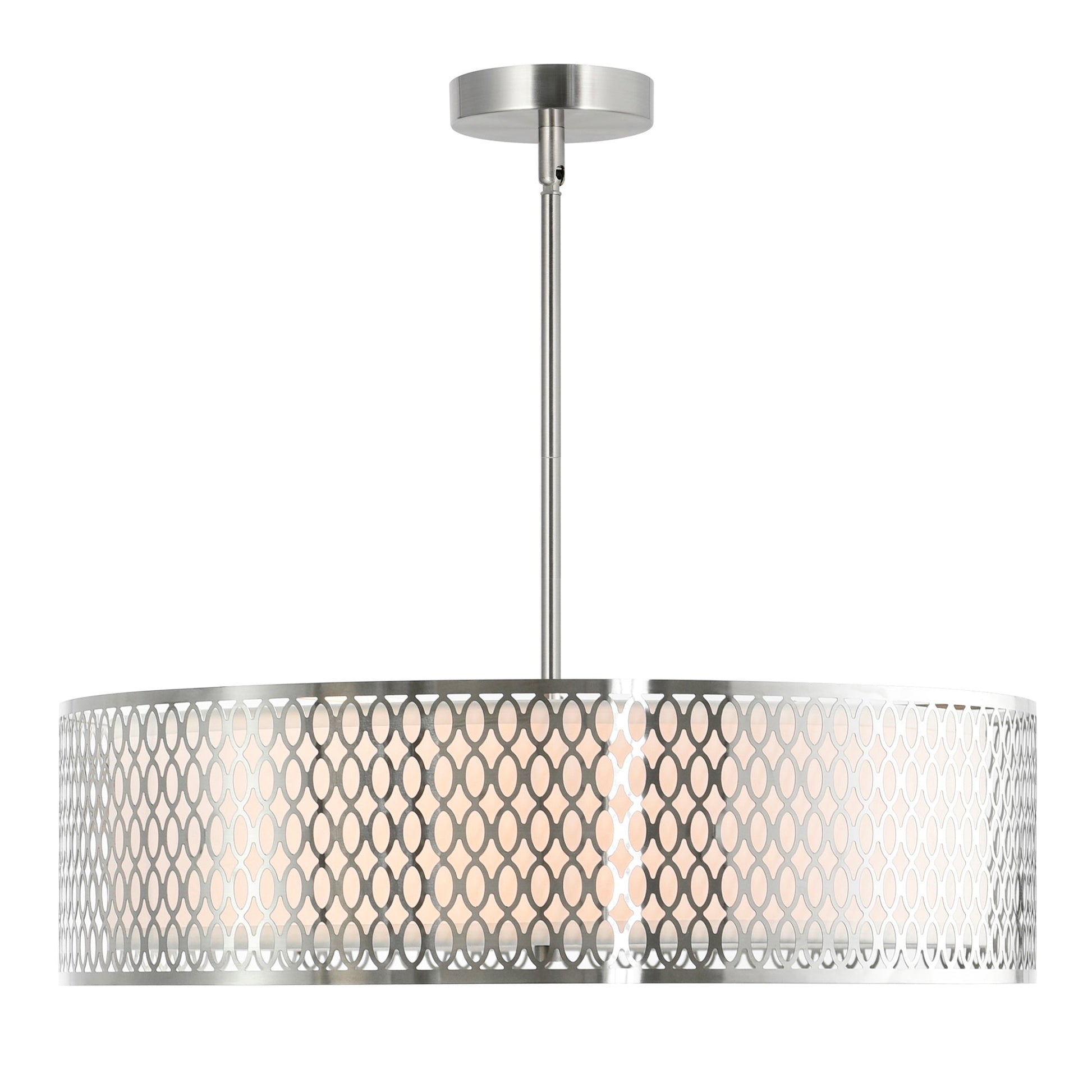 Mikayla 5 Light 22in Satin Nickel Drum Shade Chandelier - CWI Lighting
