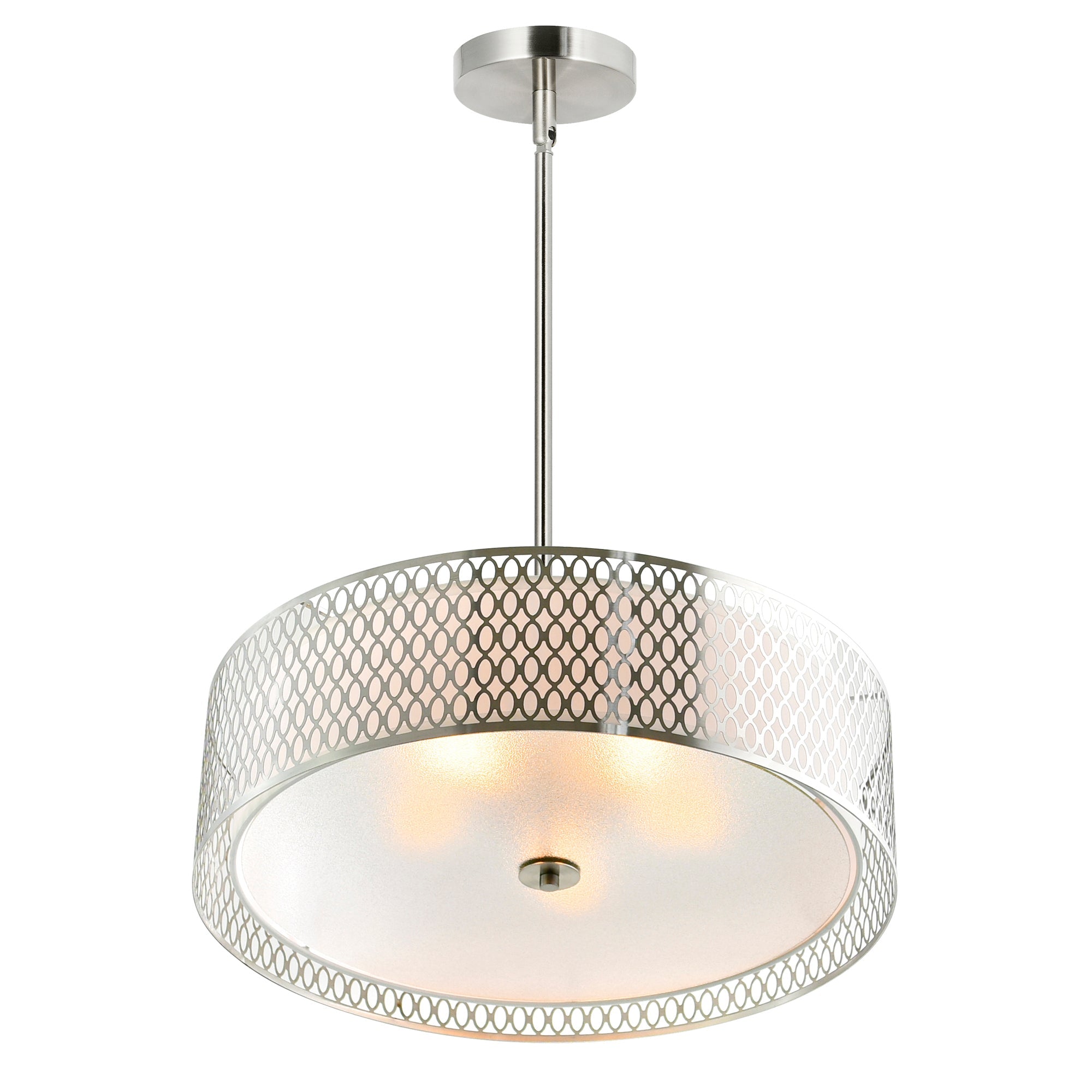 Mikayla 5 Light 22in Satin Nickel Drum Shade Chandelier - CWI Lighting