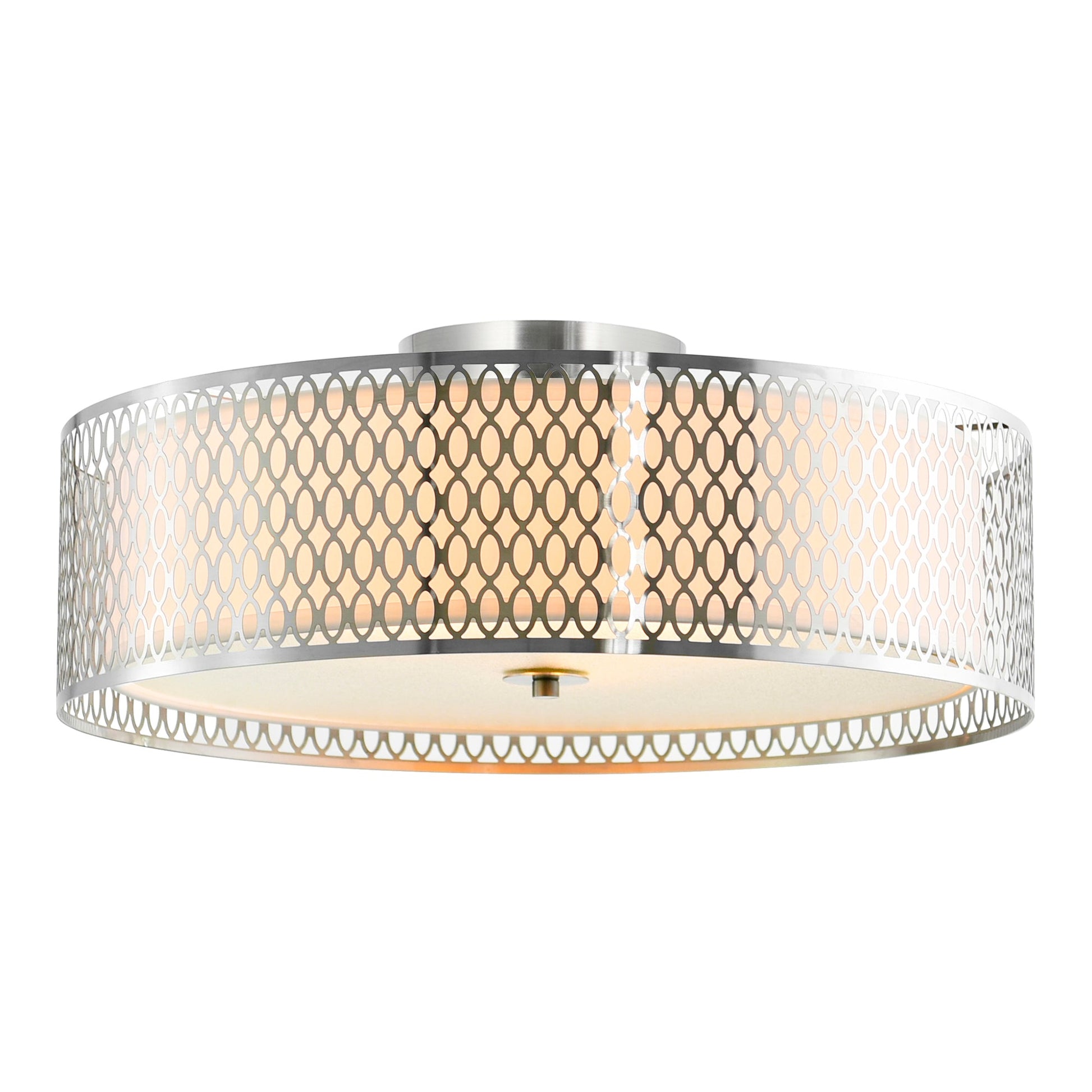 Mikayla 5 Light 22in Satin Nickel Drum Shade Flush Mount - CWI Lighting
