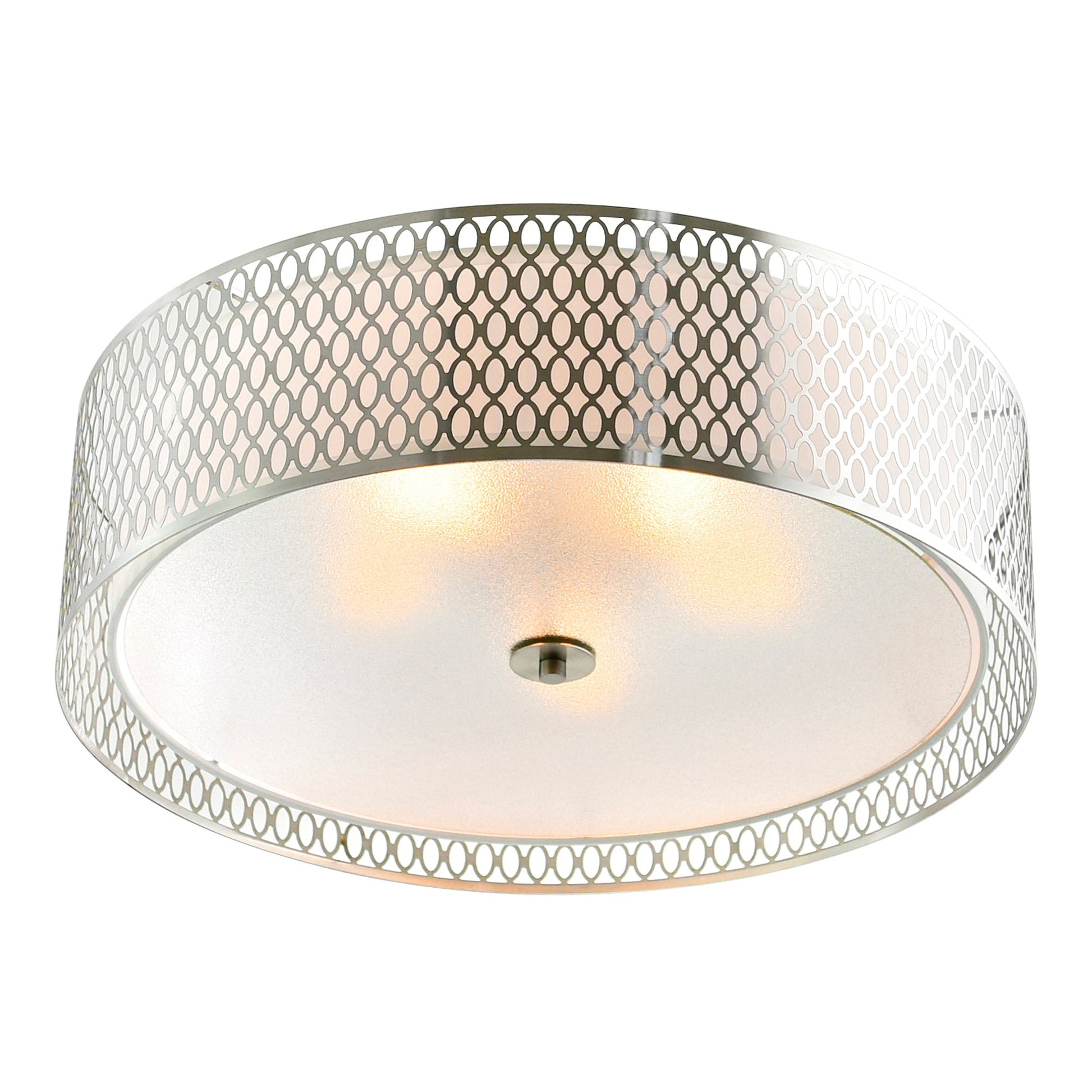 Mikayla 5 Light 22in Satin Nickel Drum Shade Flush Mount - CWI Lighting