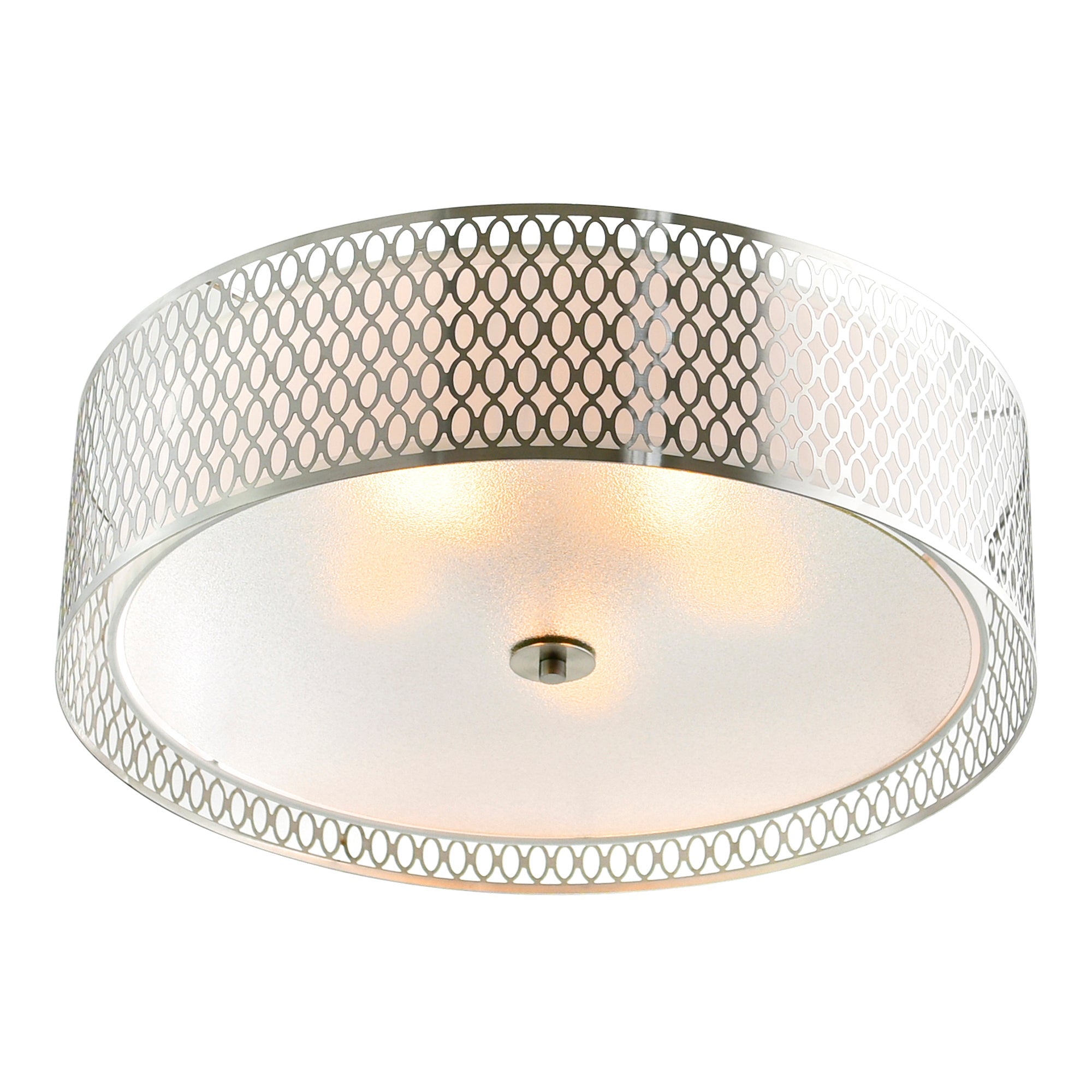 Mikayla 5 Light 22in Satin Nickel Drum Shade Flush Mount - CWI Lighting