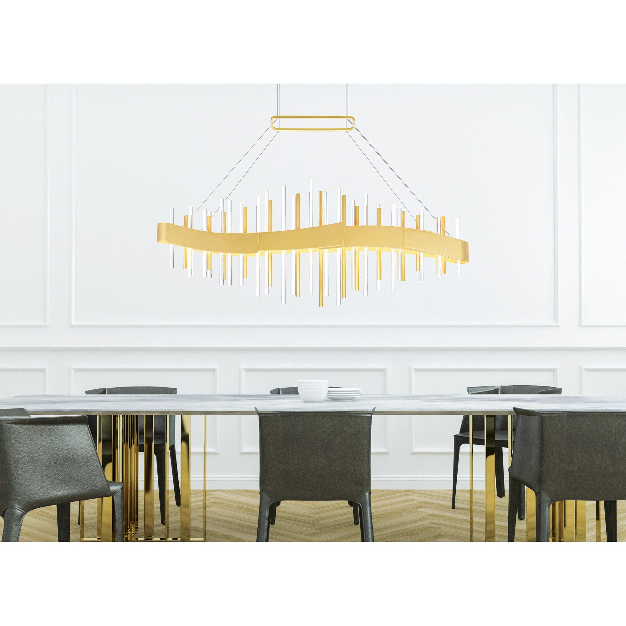 Millipede Integrated LED 40in Satin Gold Chandelier - CWI Lighting
