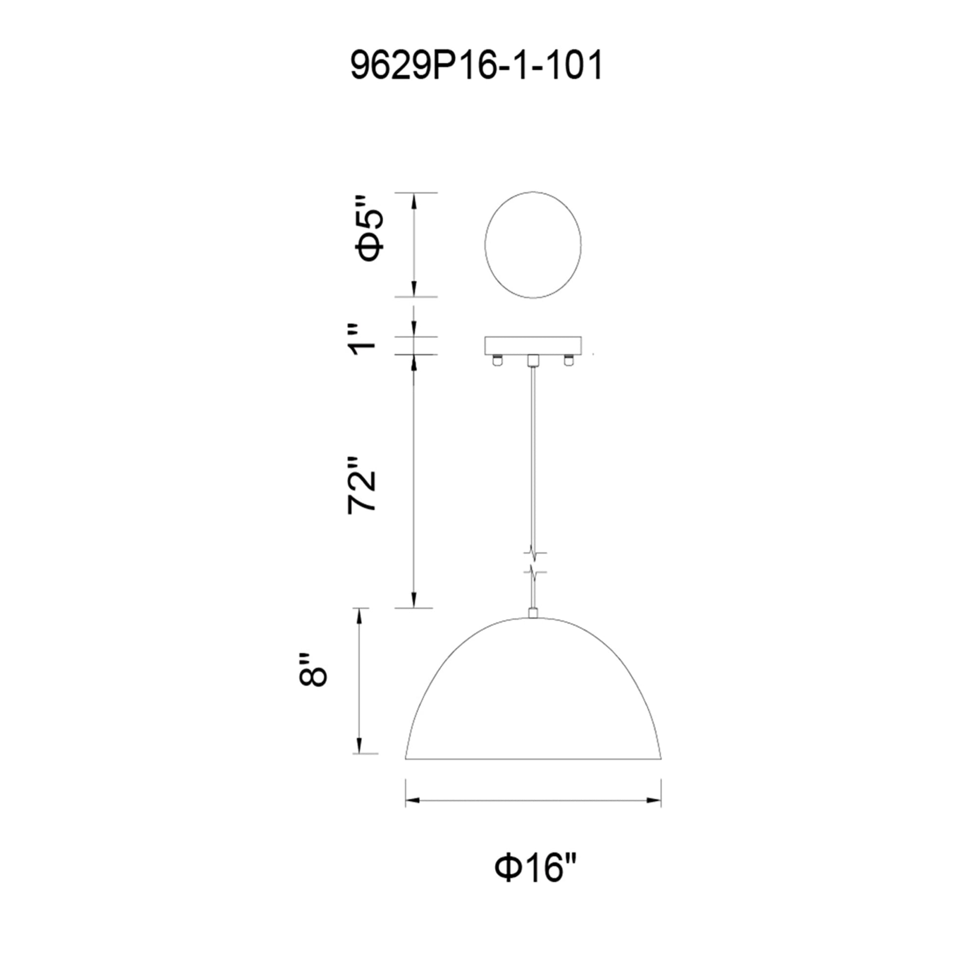 Modest 1 Light 16in Black Down Pendant - CWI Lighting