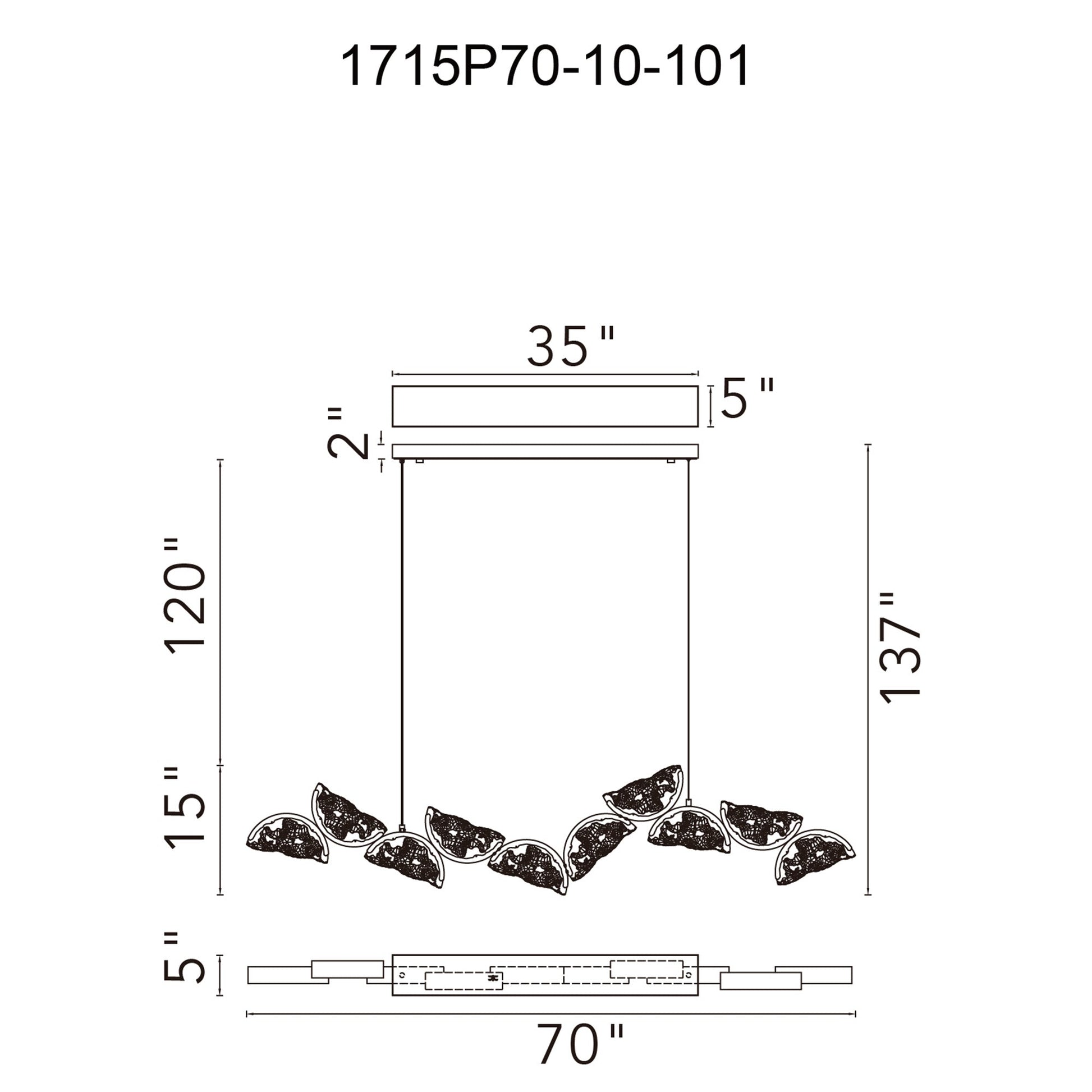 Moon Integrated LED 70in Black Chandelier with Handcrafted Glass - CWI Lighting