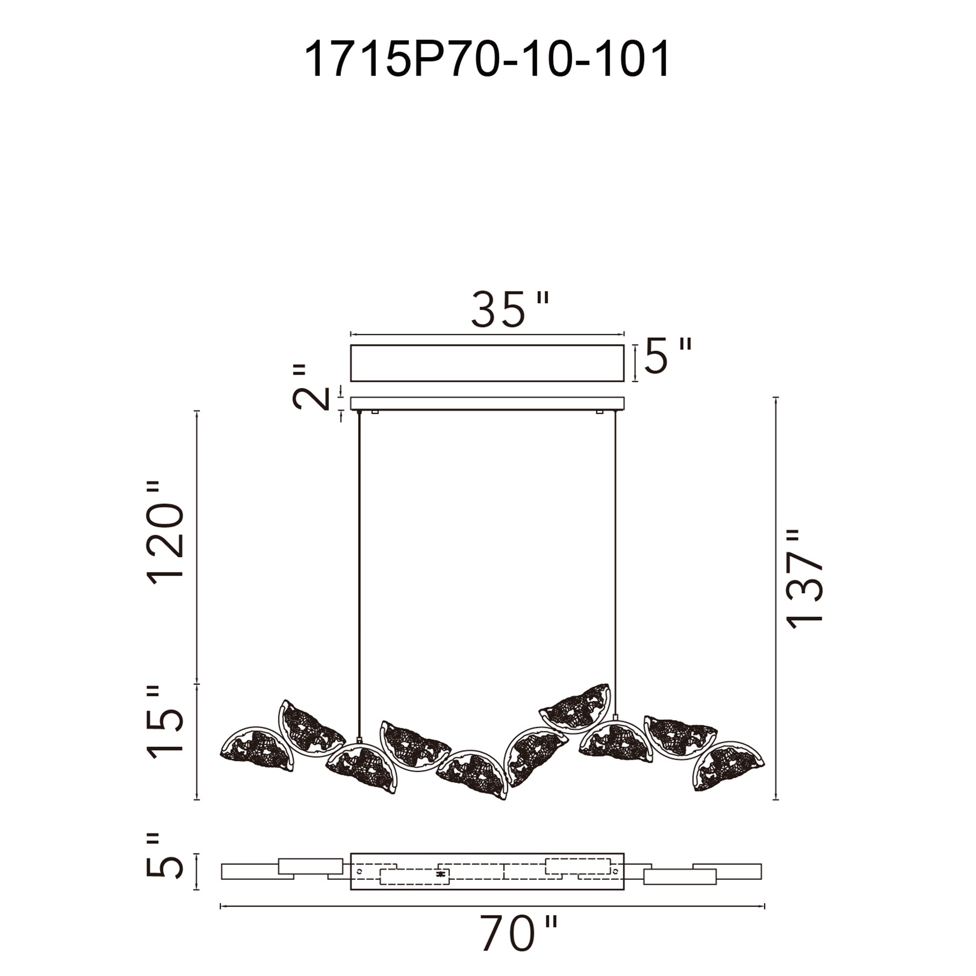 Moon Integrated LED 70in Black Chandelier with Handcrafted Glass - CWI Lighting