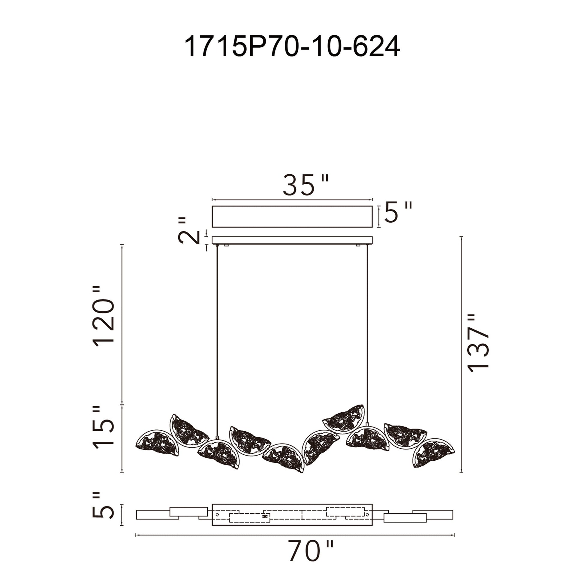 Moon Integrated LED 70in Brass Chandelier with Handcrafted Glass - CWI Lighting