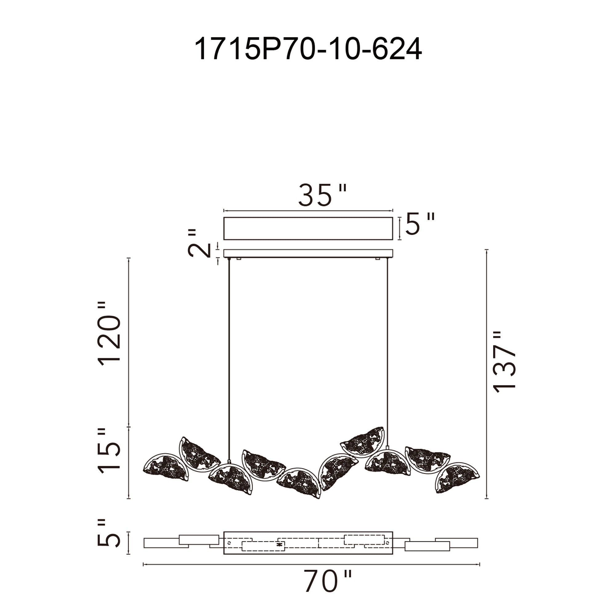 Moon Integrated LED 70in Brass Chandelier with Handcrafted Glass - CWI Lighting