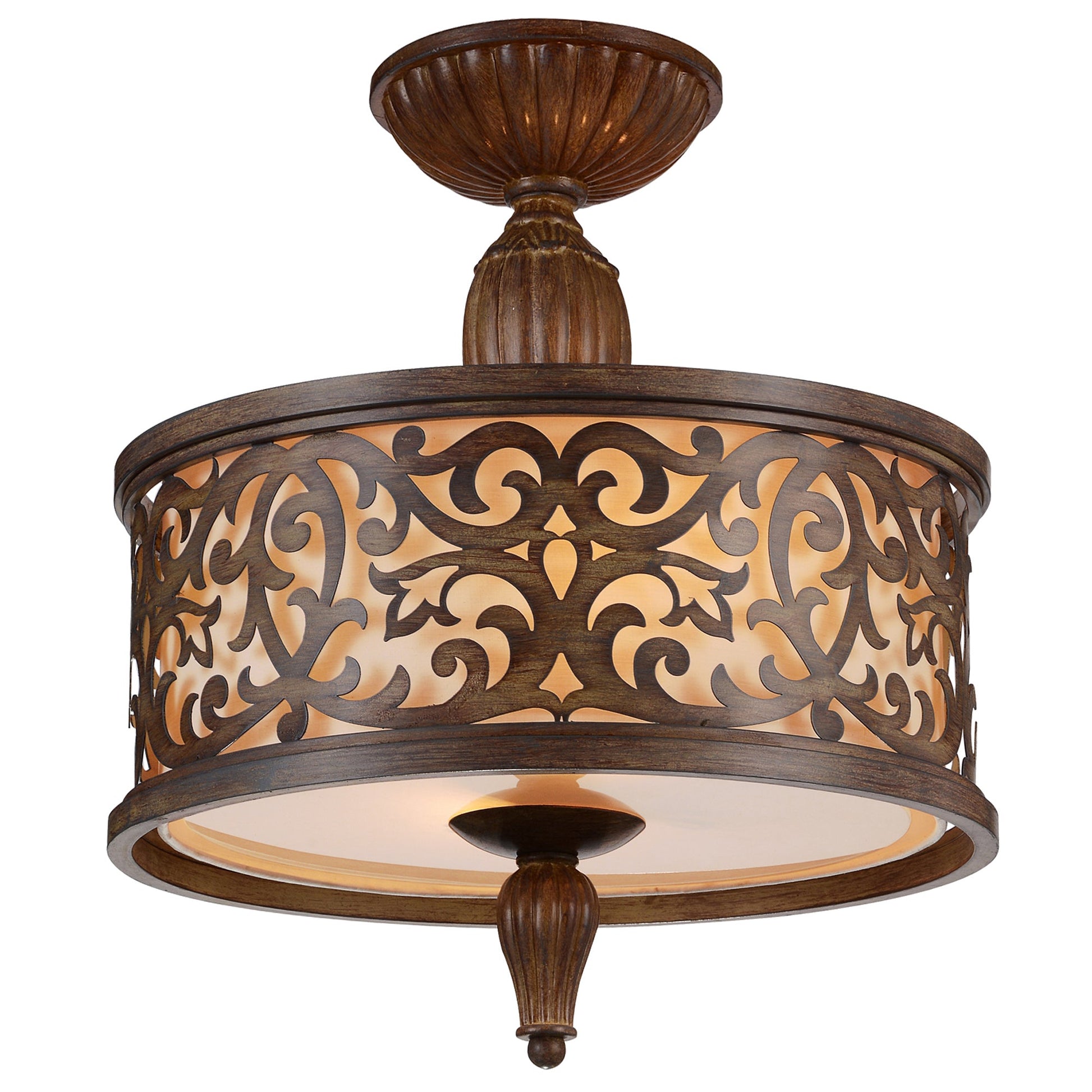 Nicole 3 Light 14in Brushed Chocolate Drum Shade Flush Mount - CWI Lighting