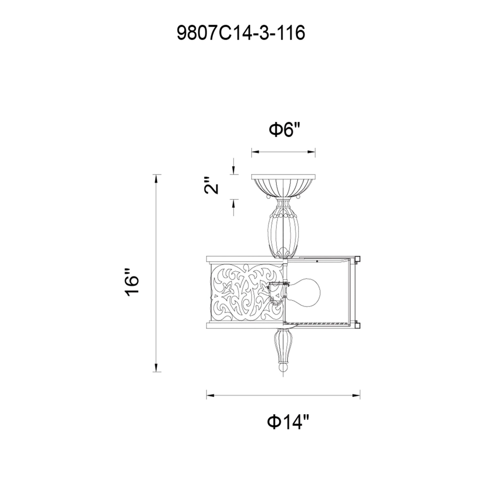 Nicole 3 Light 14in Brushed Chocolate Drum Shade Flush Mount - CWI Lighting