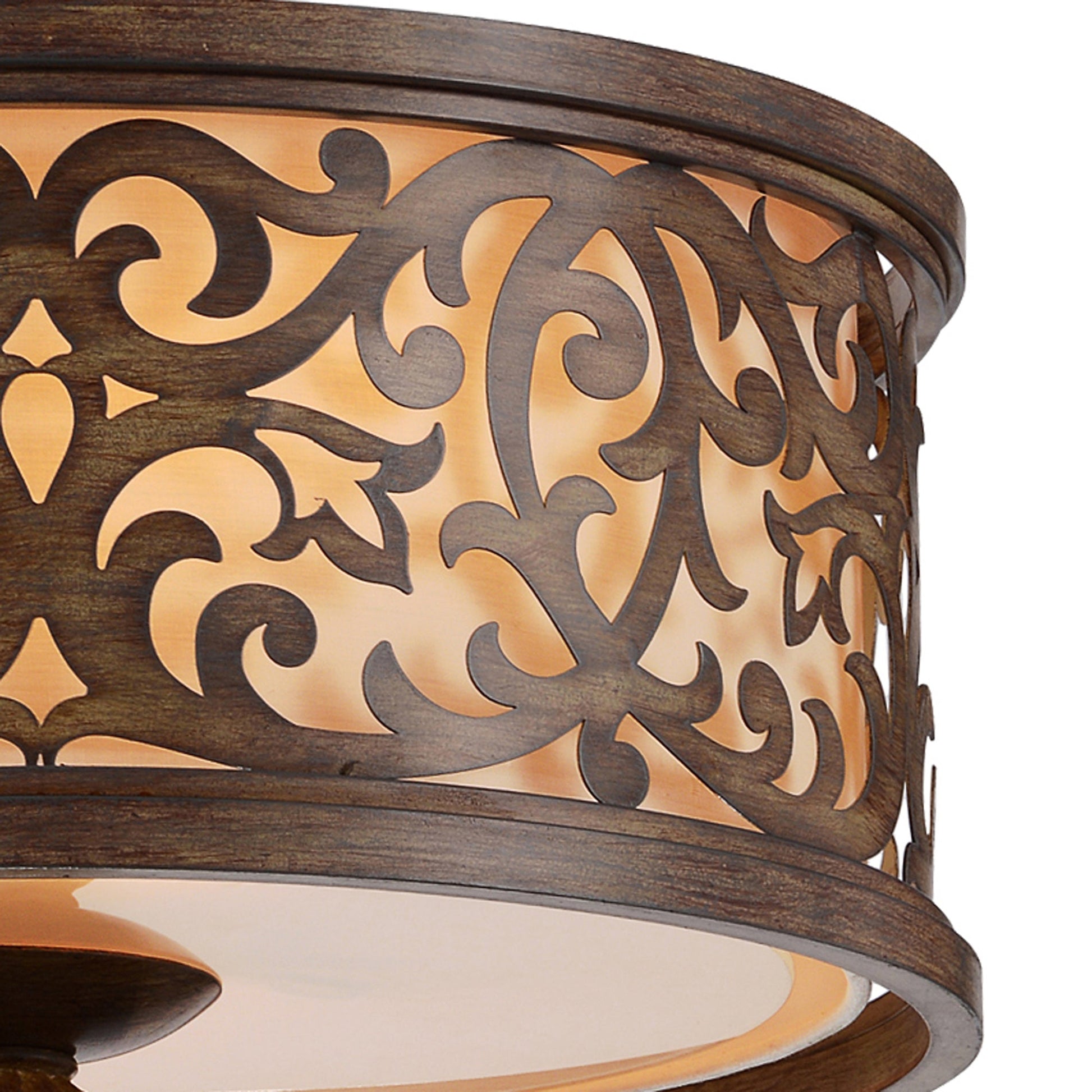 Nicole 3 Light 14in Brushed Chocolate Drum Shade Flush Mount - CWI Lighting