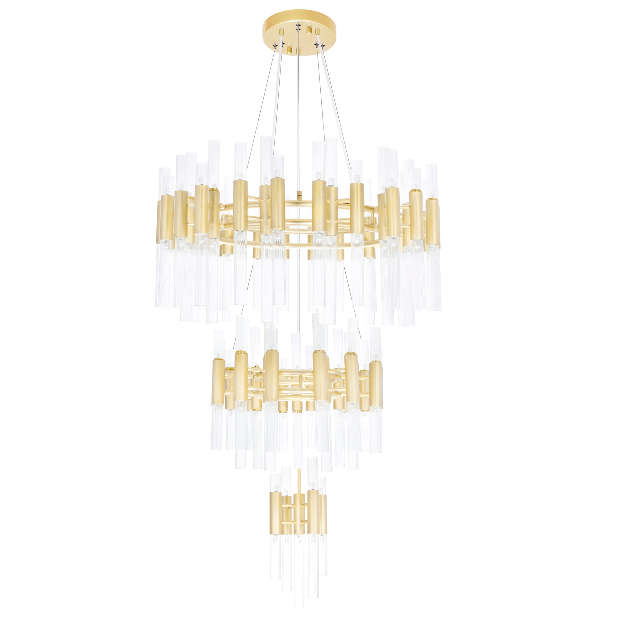 Orgue 123 Light 32in Satin Gold Chandelier - CWI Lighting