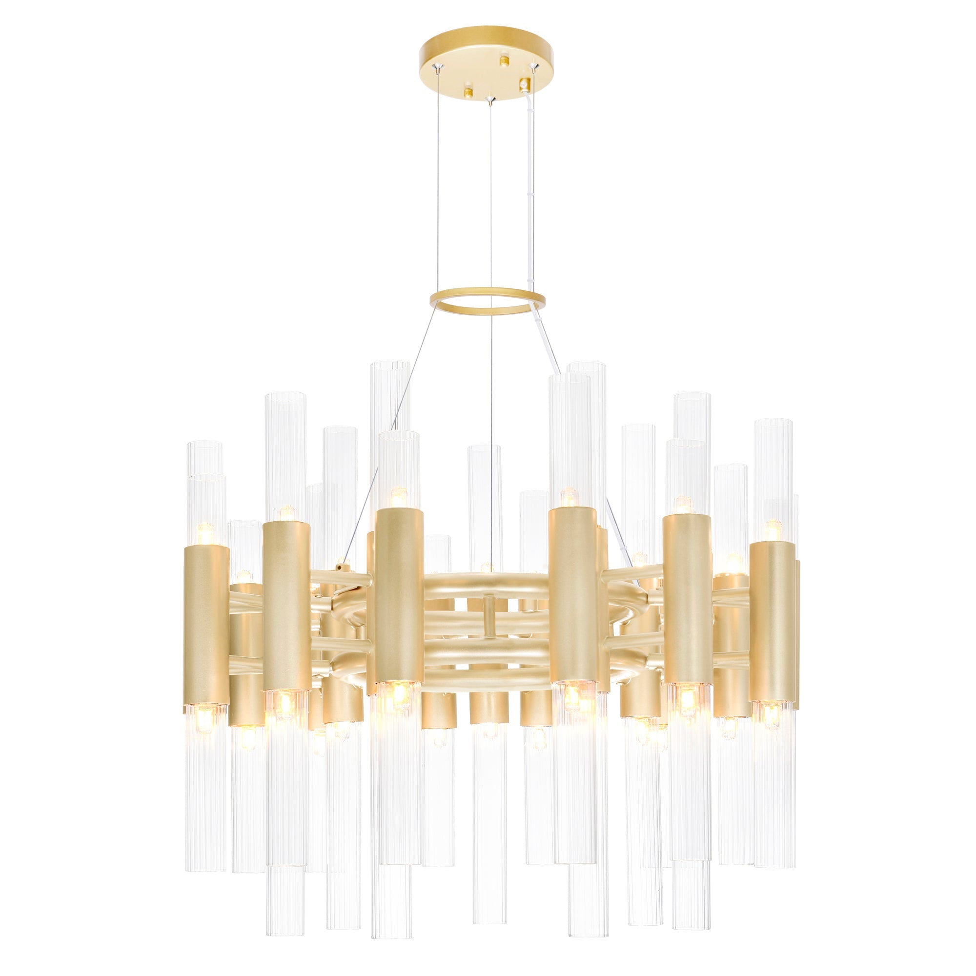 Orgue 42 Light 20in Satin Gold Chandelier - CWI Lighting