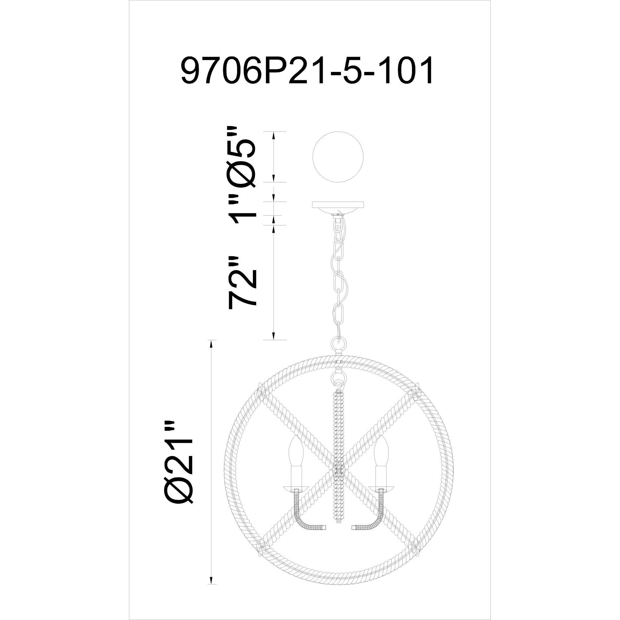 Padma 5 Light 21in Black Chandelier - CWI Lighting