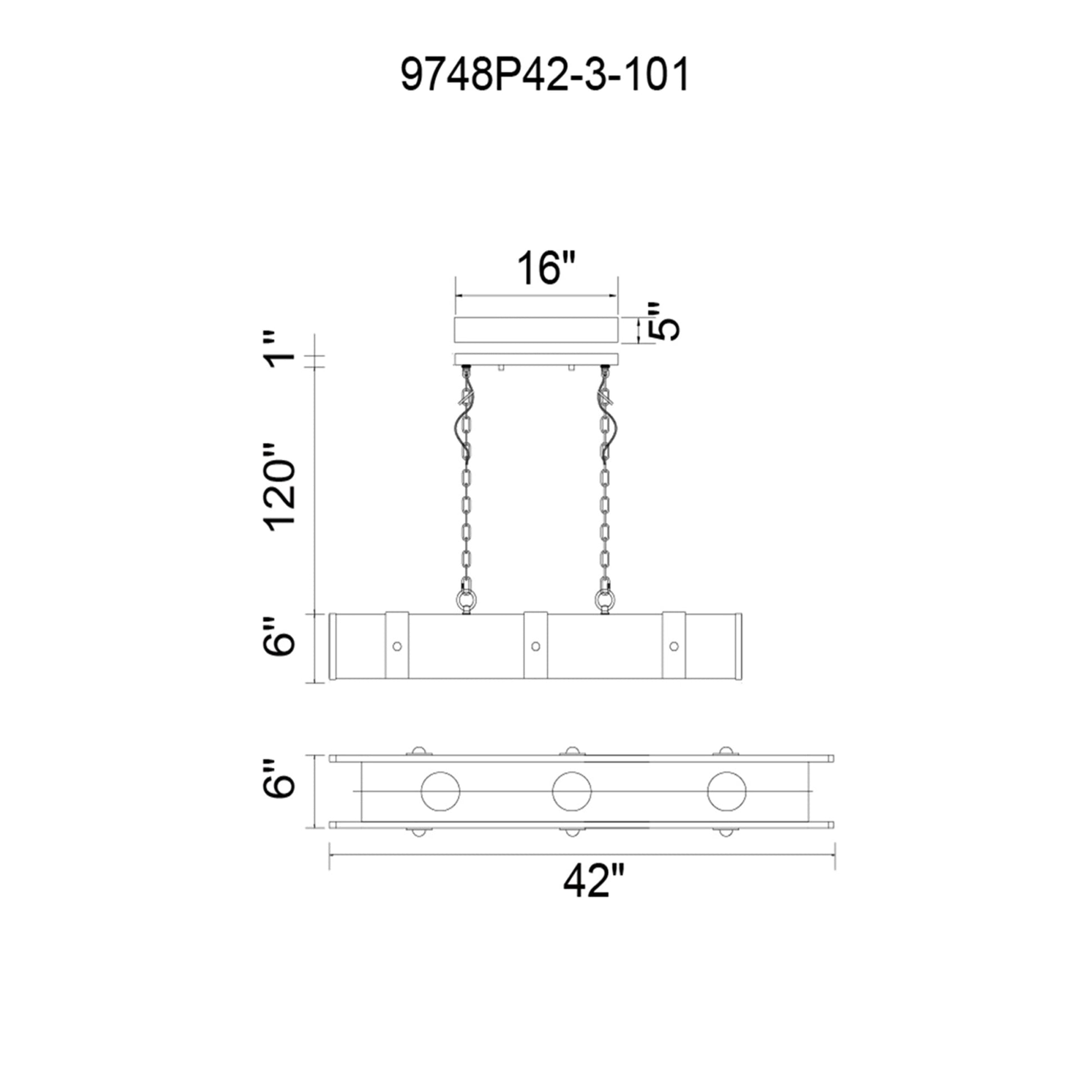Pago 3 Light 42in Black & Wood Drum Shade Island Light - CWI Lighting