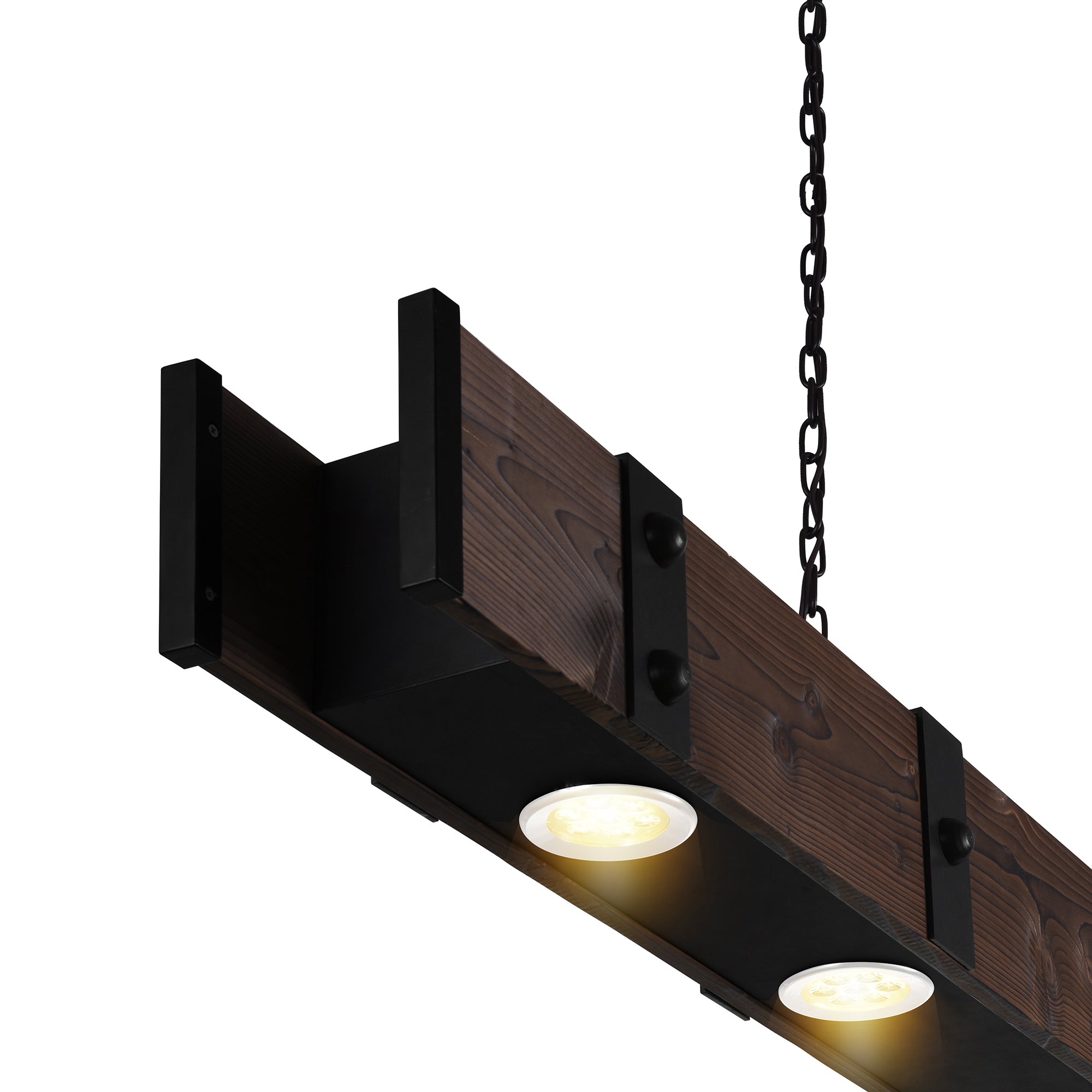 Pago 3 Light 42in Black & Wood Drum Shade Island Light - CWI Lighting