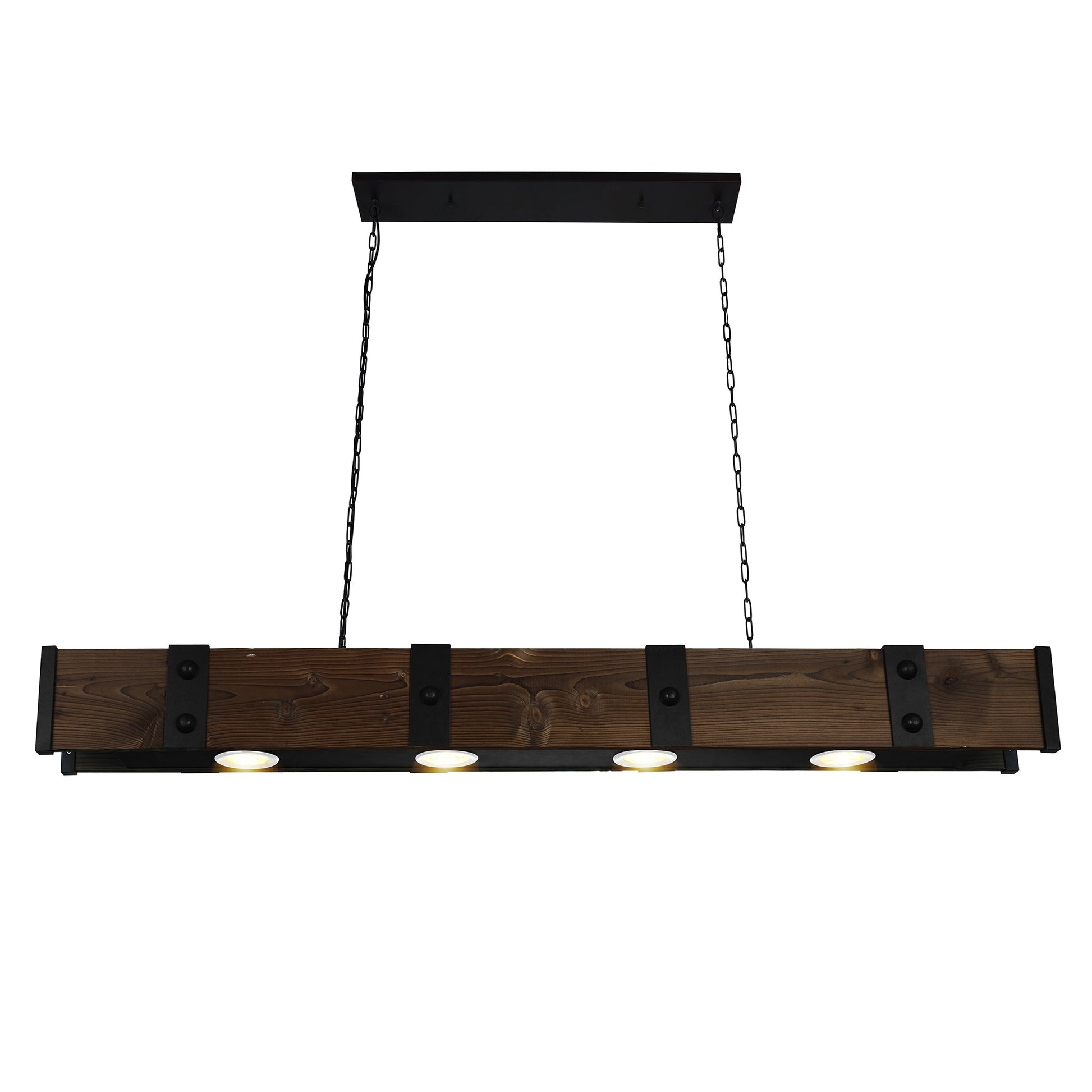 Pago 4 Light 59in Black & Wood Drum Shade Island Light - CWI Lighting