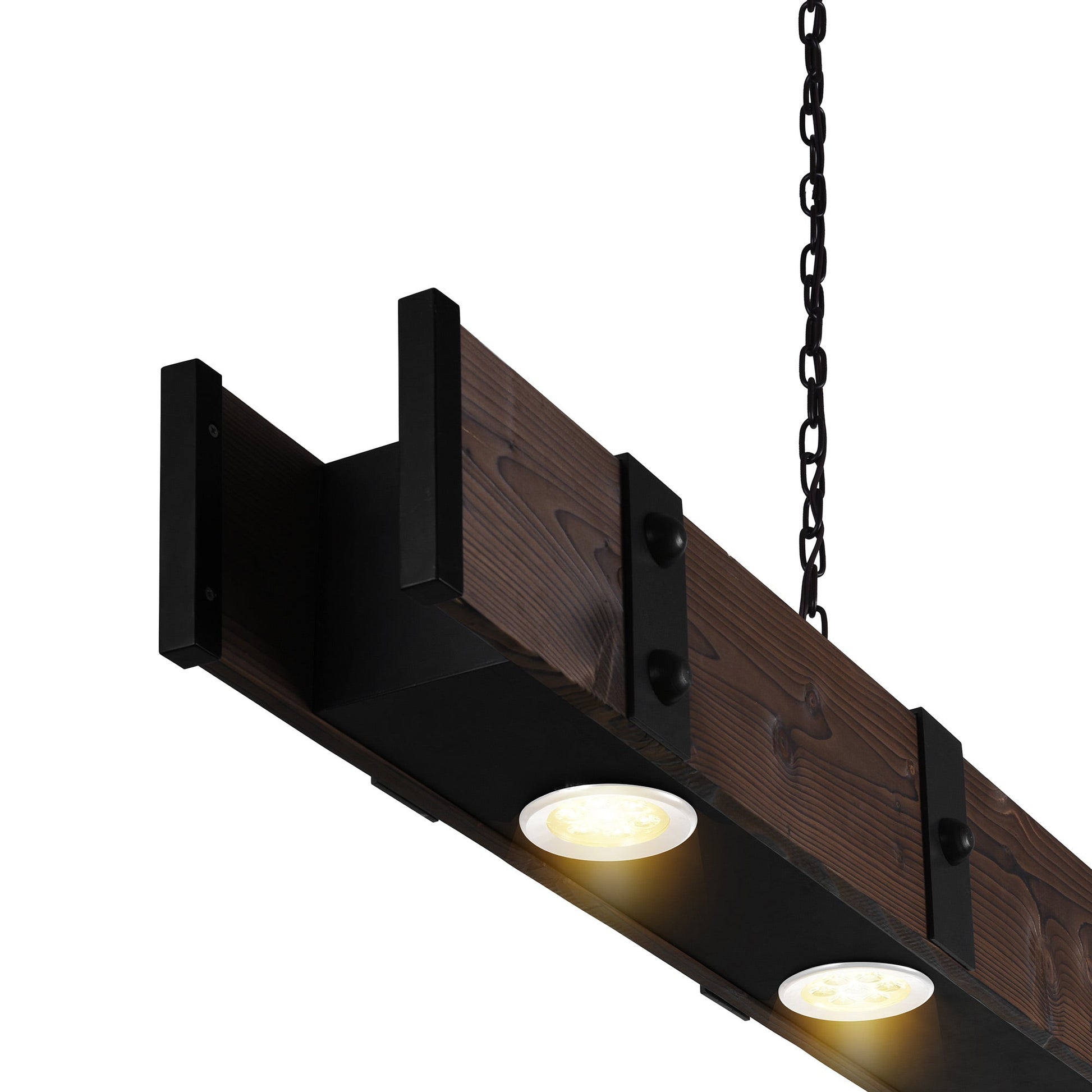 Pago 4 Light 59in Black & Wood Drum Shade Island Light - CWI Lighting