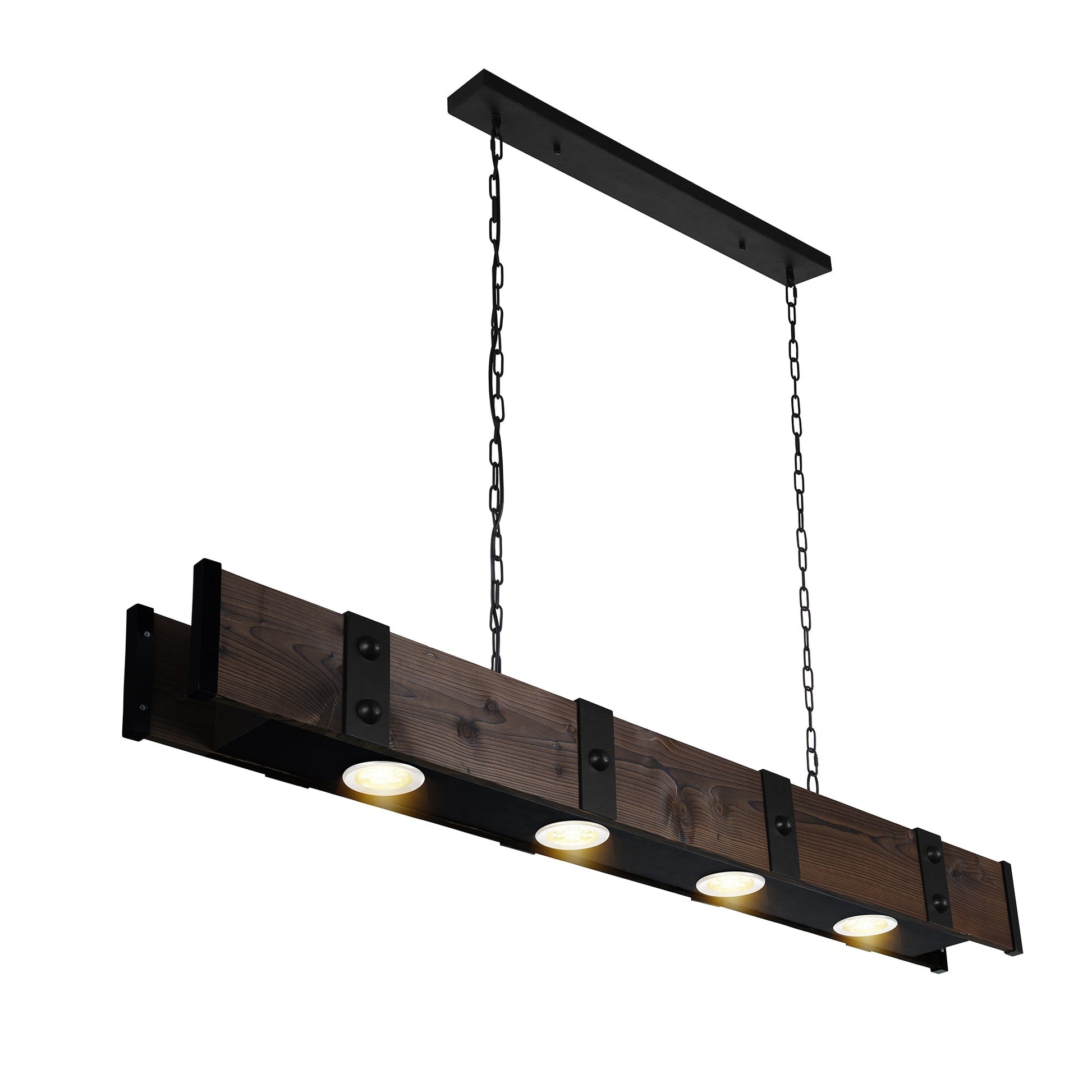 Pago 4 Light 59in Black & Wood Drum Shade Island Light - CWI Lighting