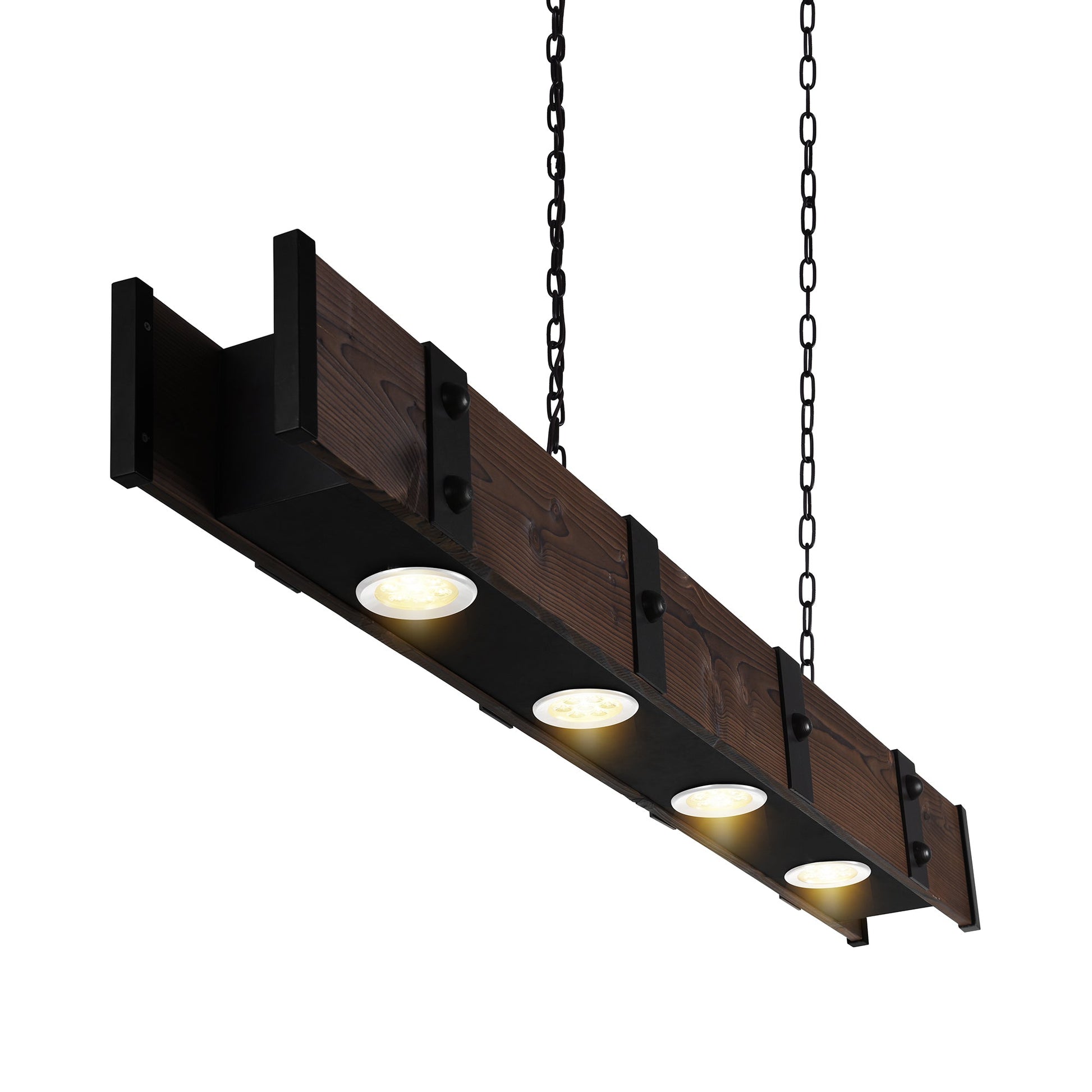 Pago 4 Light 59in Black & Wood Drum Shade Island Light - CWI Lighting
