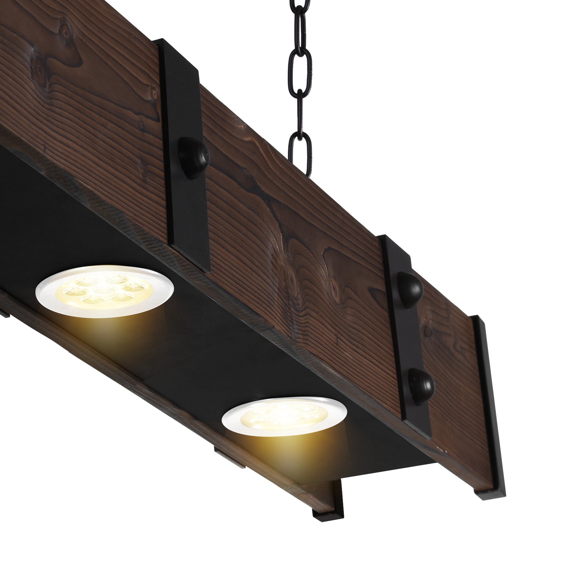 Pago 4 Light 59in Black & Wood Drum Shade Island Light - CWI Lighting