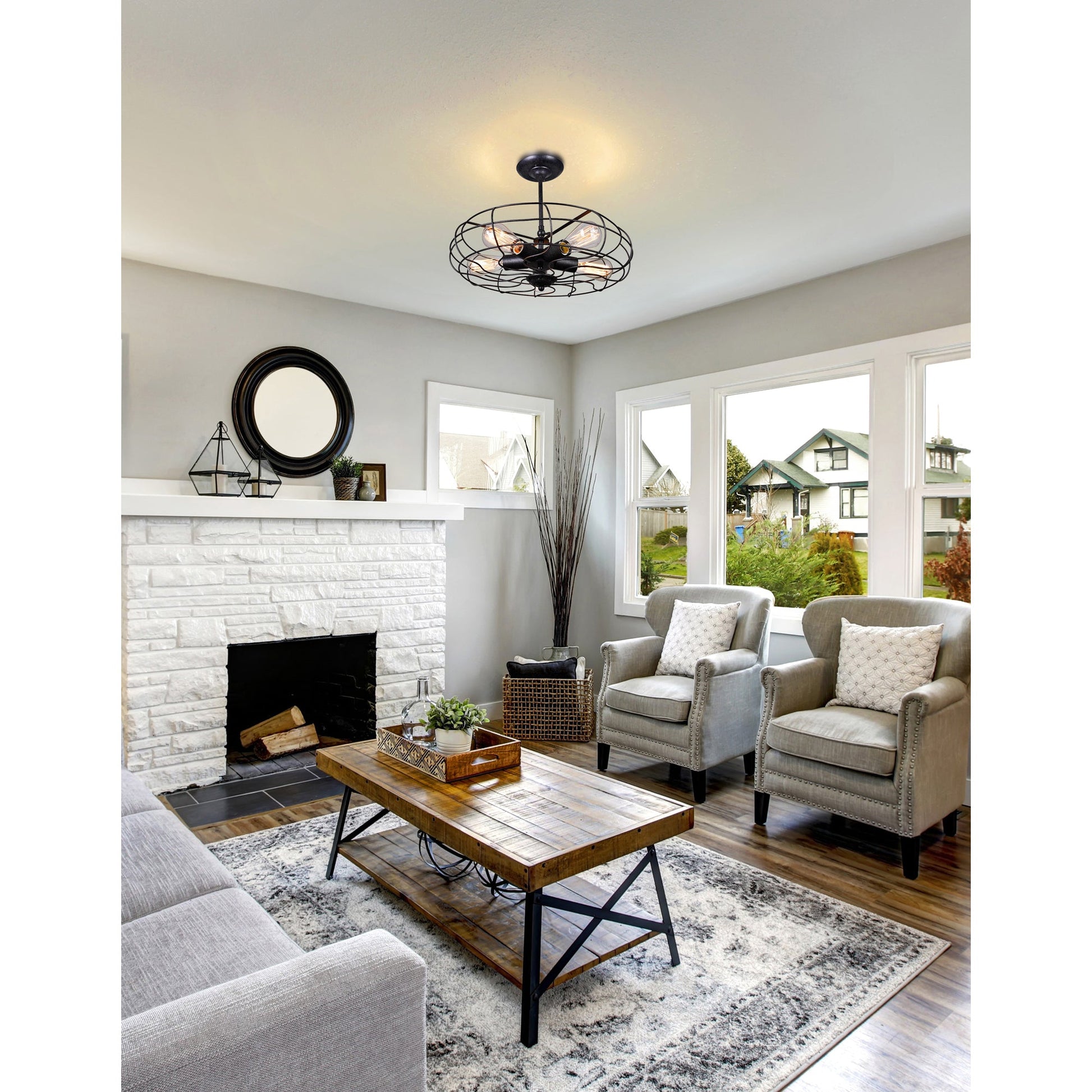 Pamela 5 Light 19in Antique Copper Flush Mount - CWI Lighting