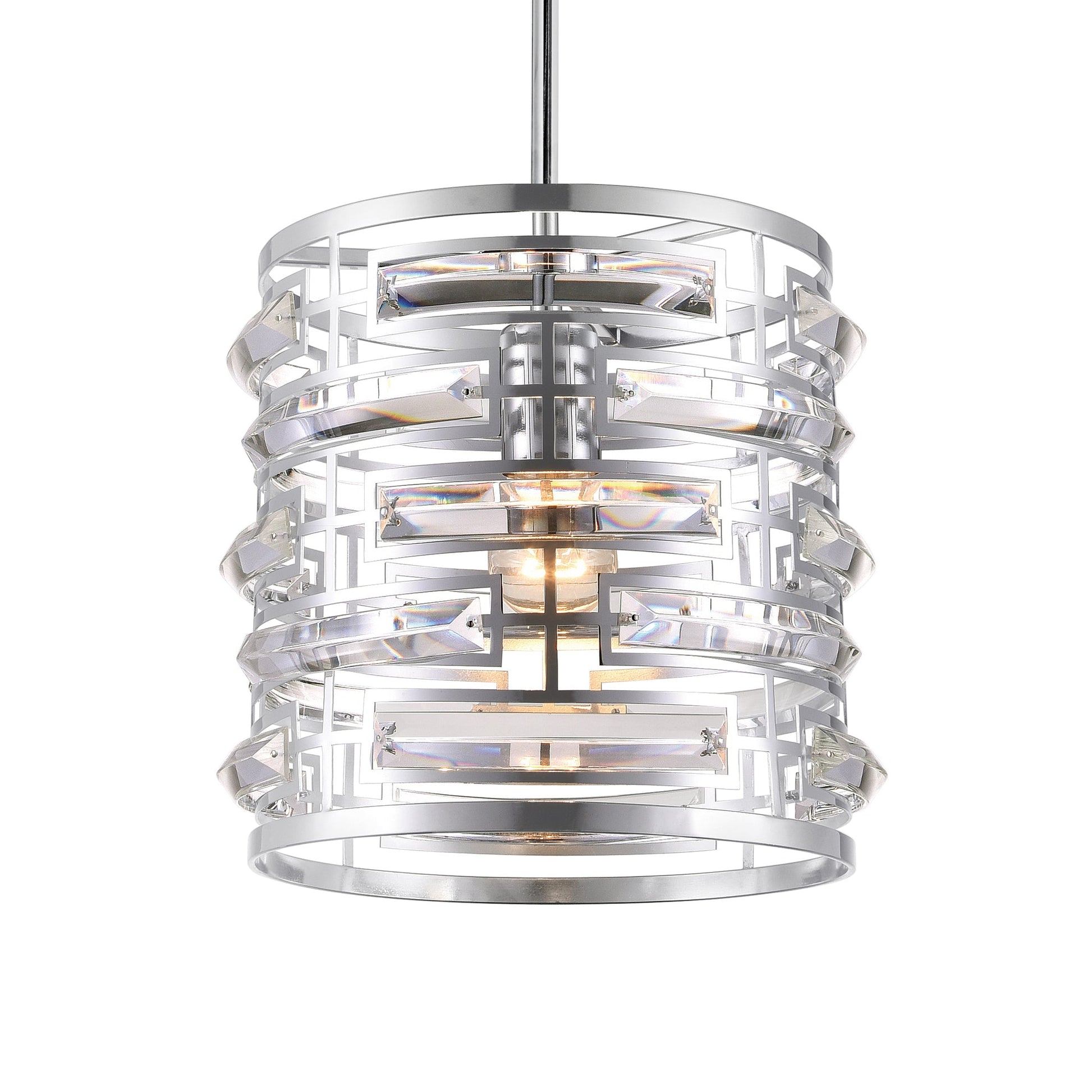 Petia 1 Light Drum Shade Mini Chandelier With Chrome Finish - CWI Lighting