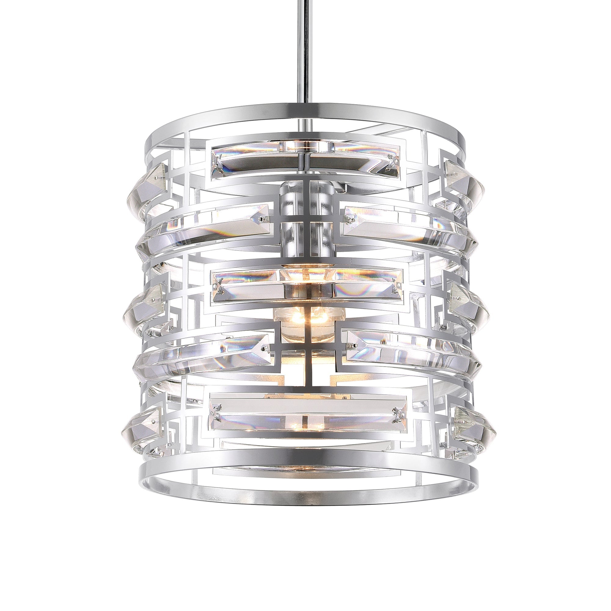 Petia 1 Light Drum Shade Mini Chandelier With Chrome Finish - CWI Lighting