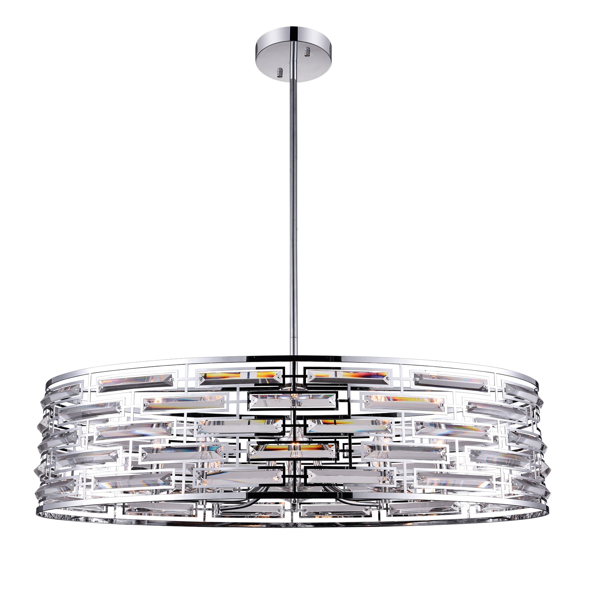Petia 8 Light Drum Shade Island Light With Chrome Finish - CWI Lighting