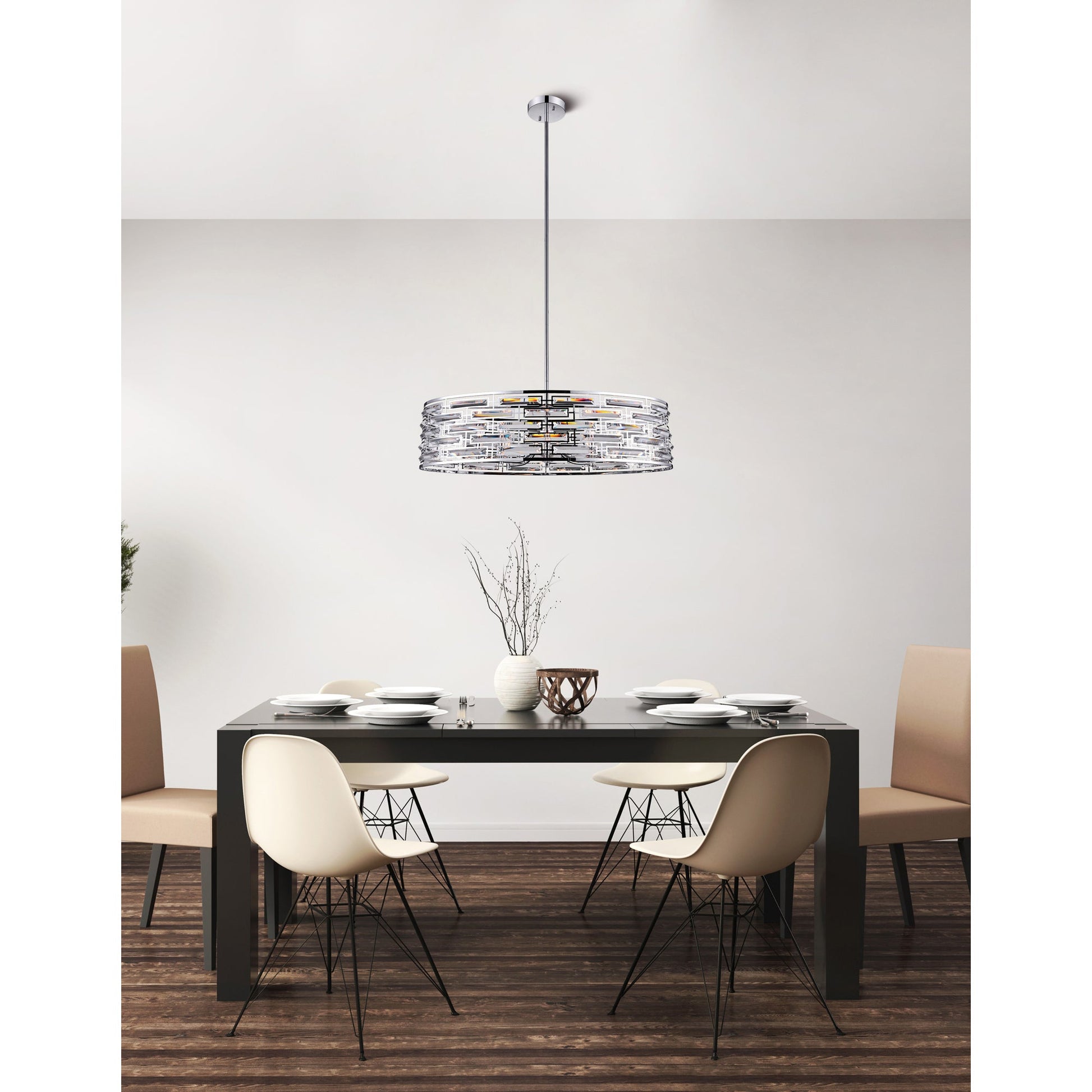 Petia 8 Light Drum Shade Island Light With Chrome Finish - CWI Lighting
