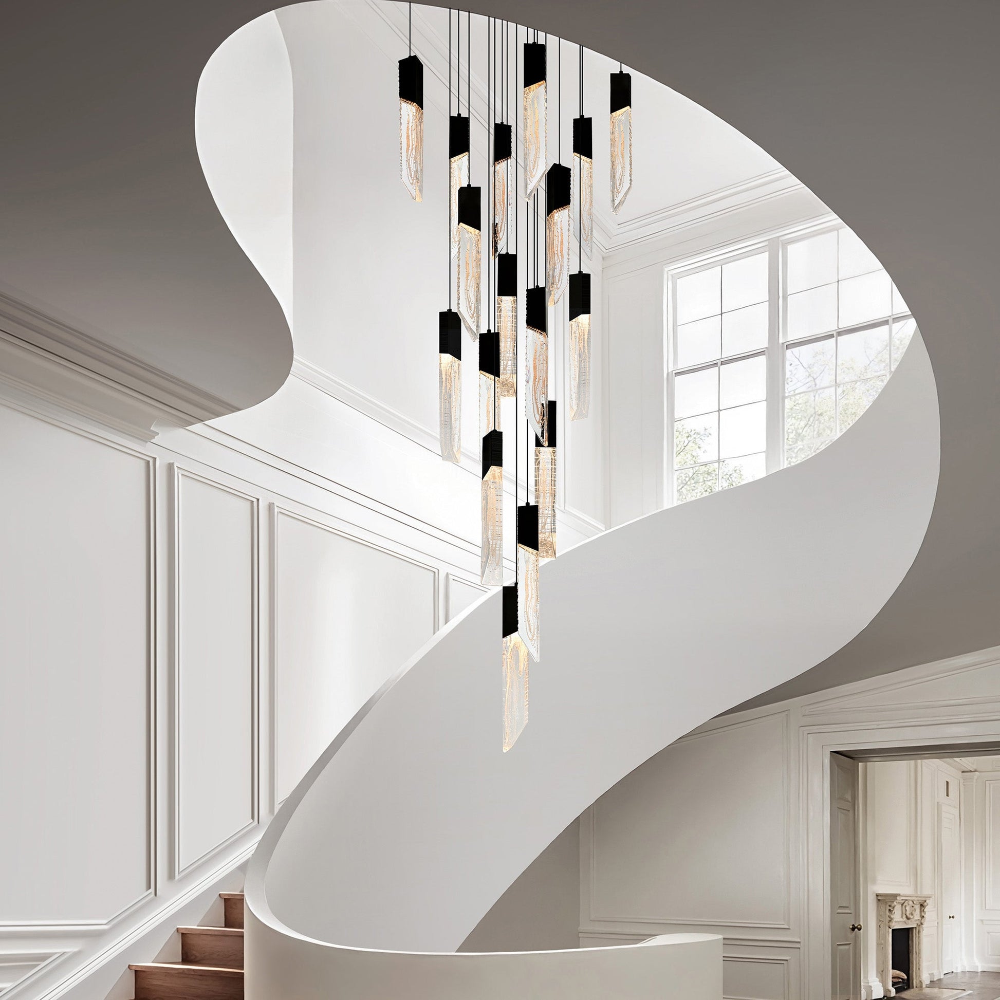 Petra Integrated LED 24in Black Chandelier with Handcrafted Glass - CWI Lighting