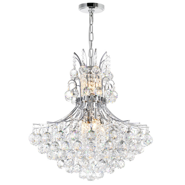 Princess 10 Light 24in Chrome Down Chandelier with Crystals - CWI Lighting