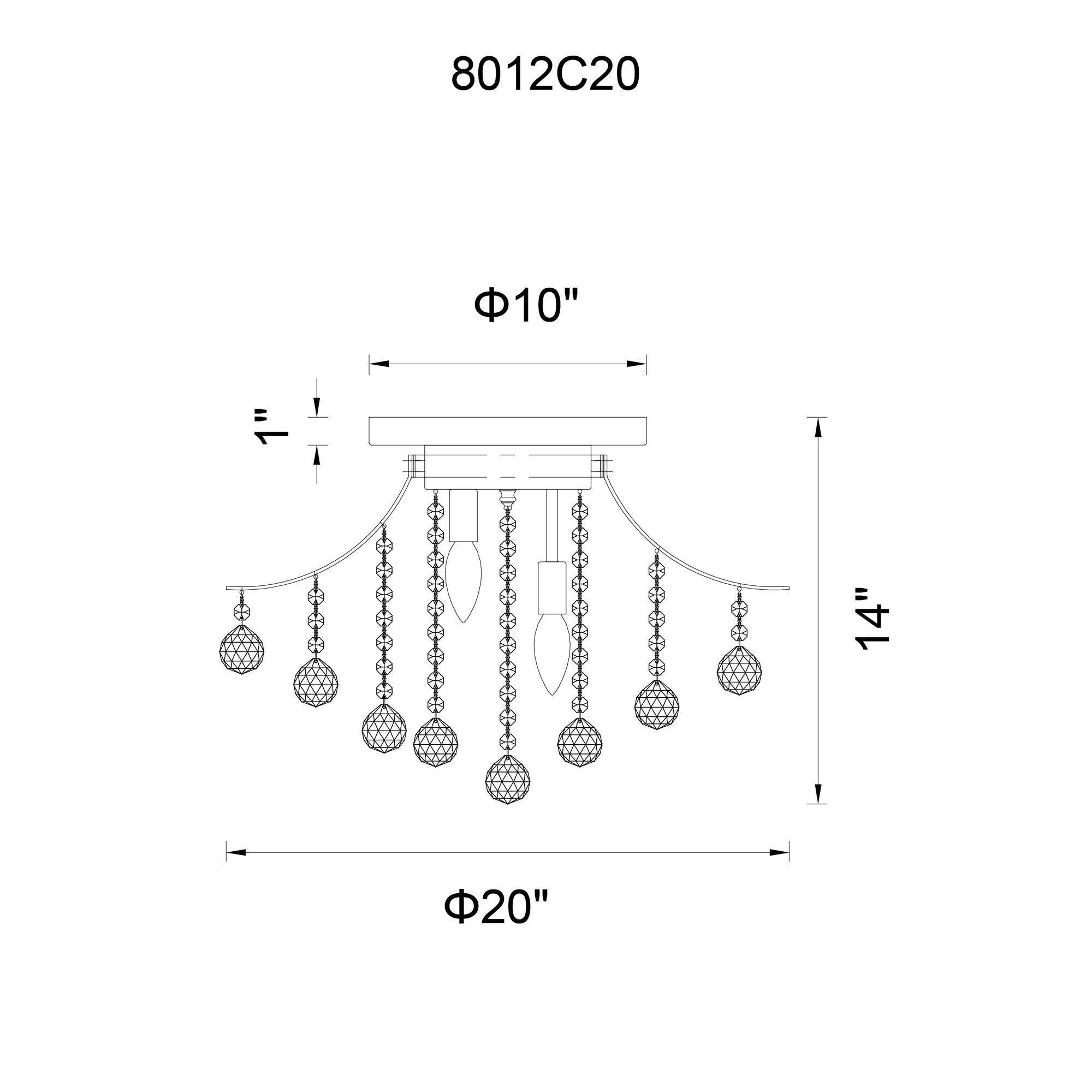 Princess 6 Light 20in Chrome Flush Mount with Crystals - CWI Lighting