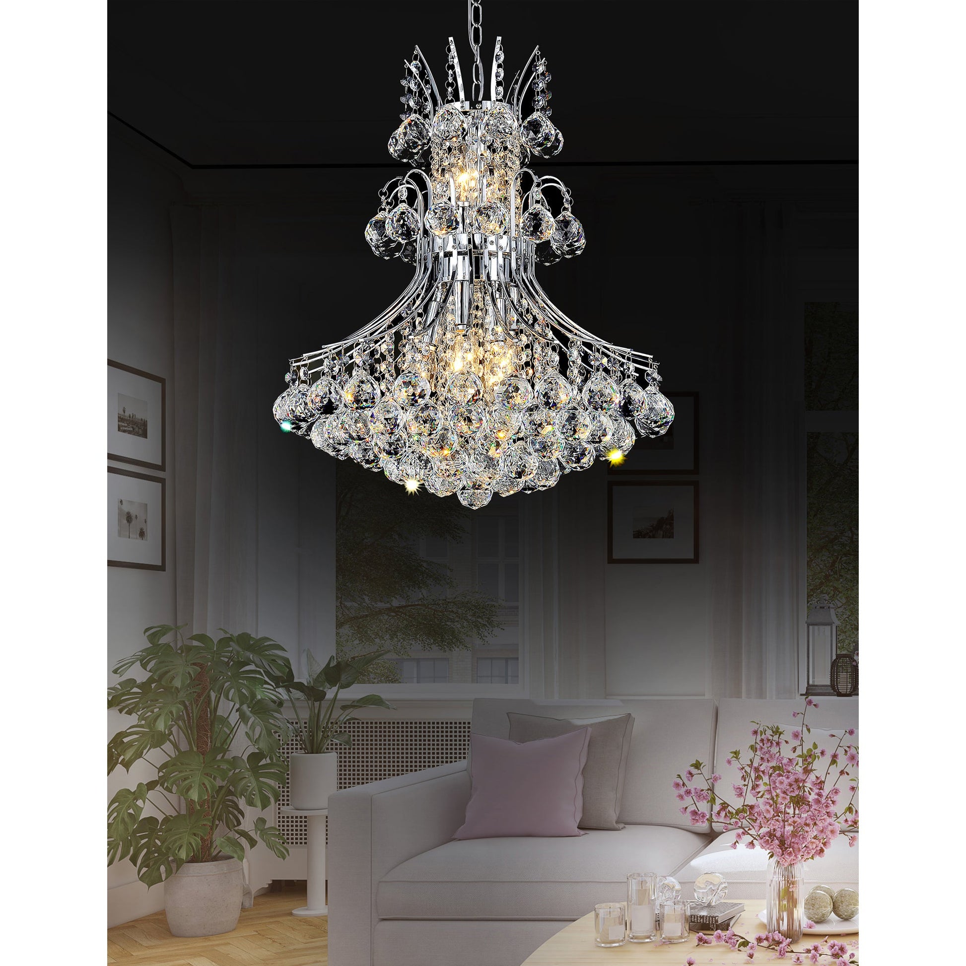 Princess 8 Light 20in Chrome Down Chandelier with Crystals - CWI Lighting