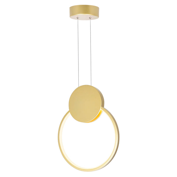 Pulley Integrated LED 12in Satin Gold Mini Pendant - CWI Lighting