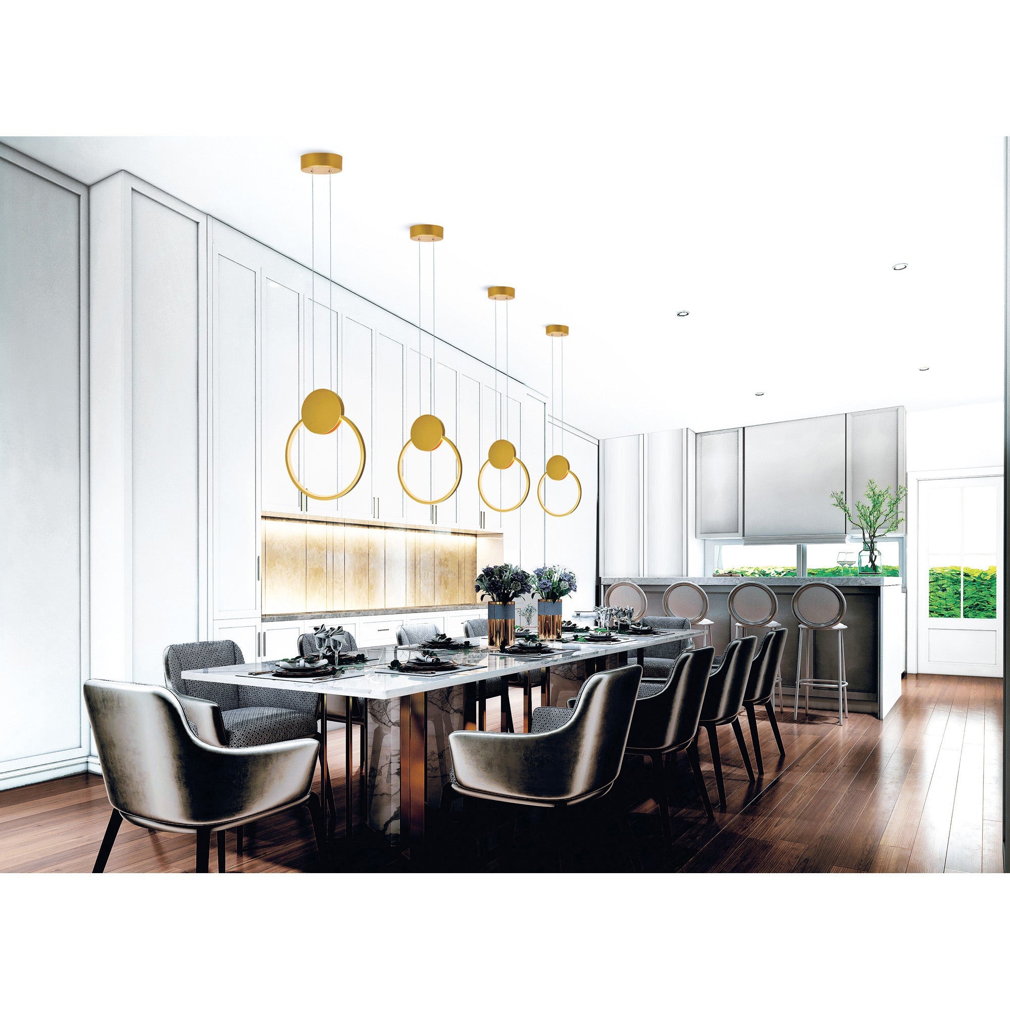 Pulley Integrated LED 12in Satin Gold Mini Pendant - CWI Lighting
