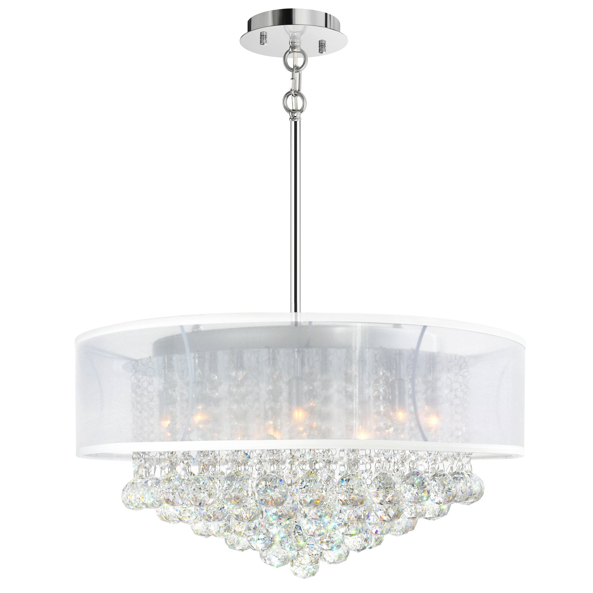 Radiant 12 Light 24in Chrome Drum Shade Chandelier with White Shade - CWI Lighting