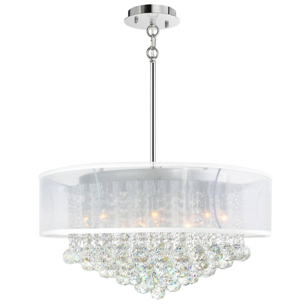 Radiant 12 Light 24in Chrome Drum Shade Chandelier with White Shade - CWI Lighting