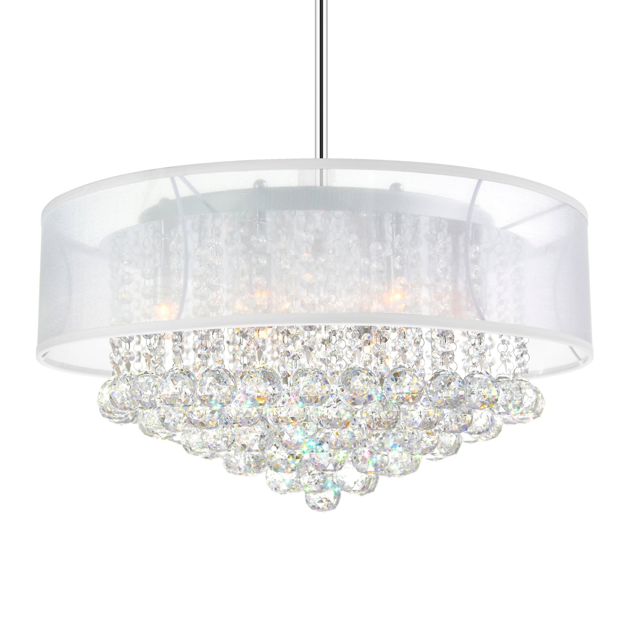 Radiant 12 Light 24in Chrome Drum Shade Chandelier with White Shade - CWI Lighting