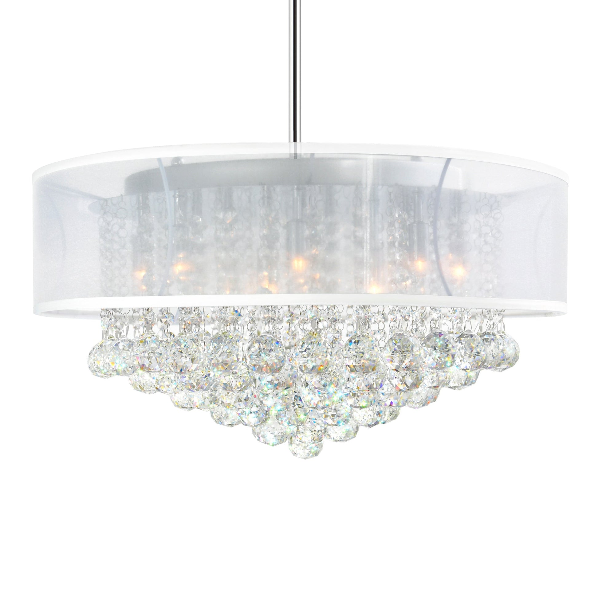 Radiant 12 Light 24in Chrome Drum Shade Chandelier with White Shade - CWI Lighting