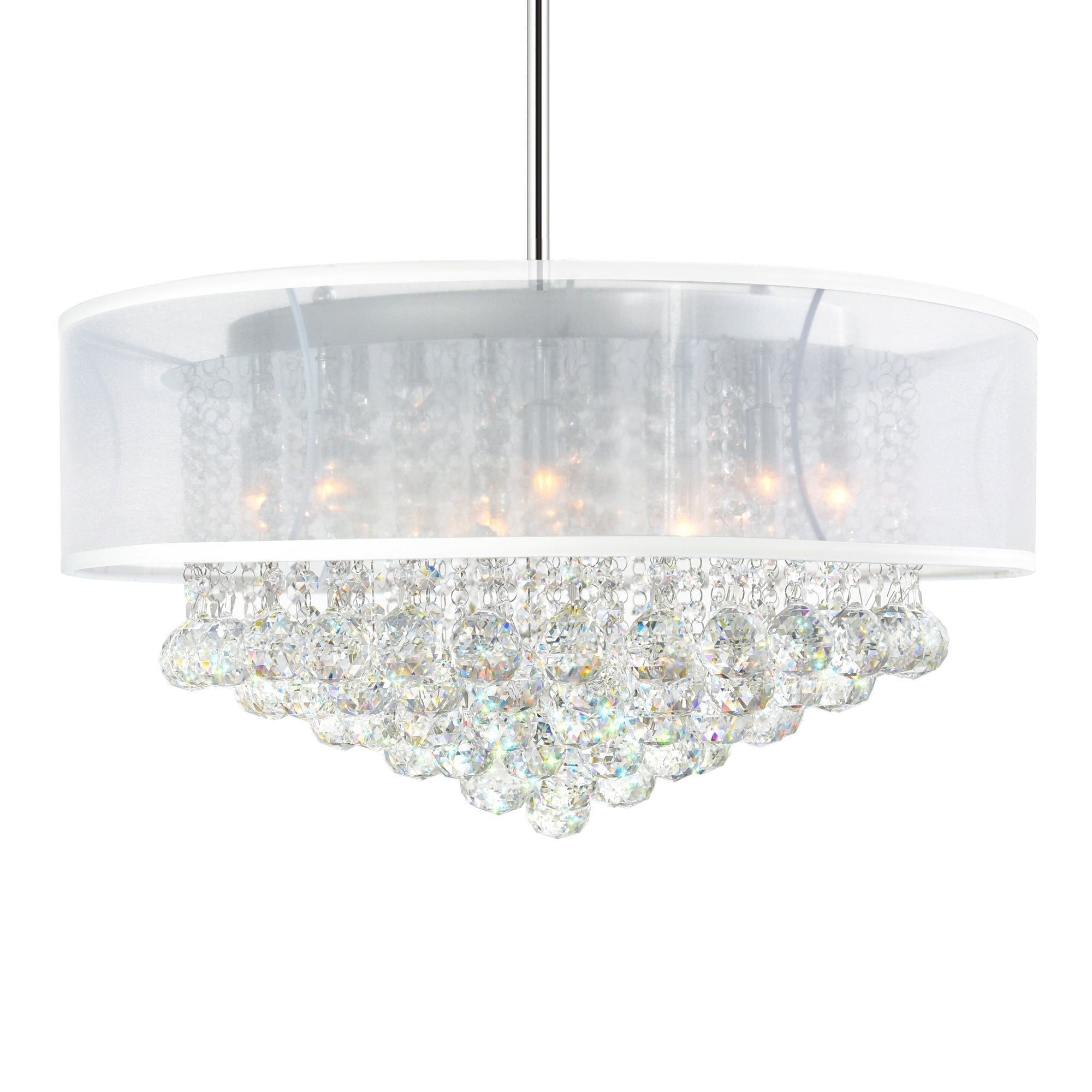 Radiant 12 Light 24in Chrome Drum Shade Chandelier with White Shade - CWI Lighting