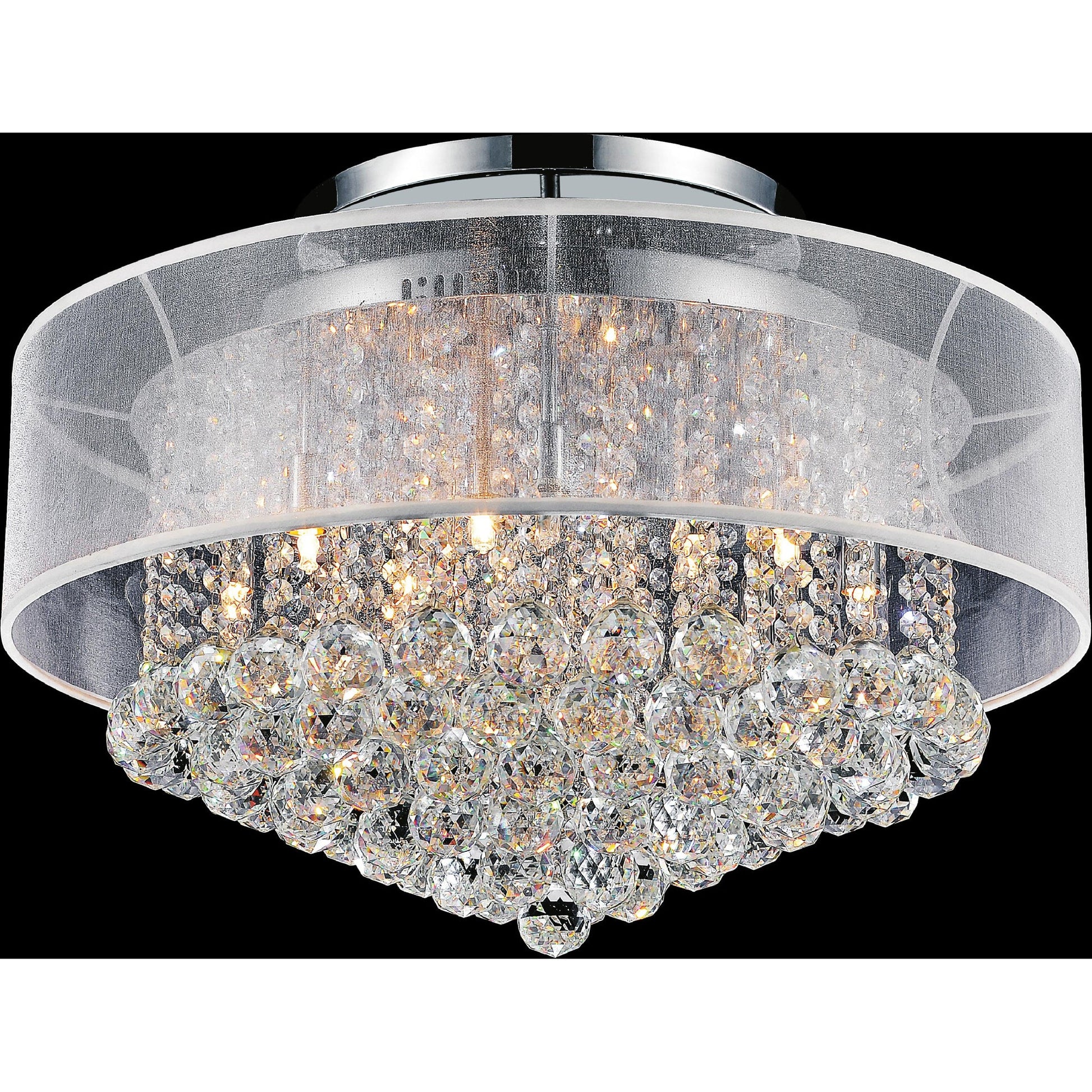 Radiant 12 Light 24in Chrome Drum Shade Flush Mount with White Shade - CWI Lighting