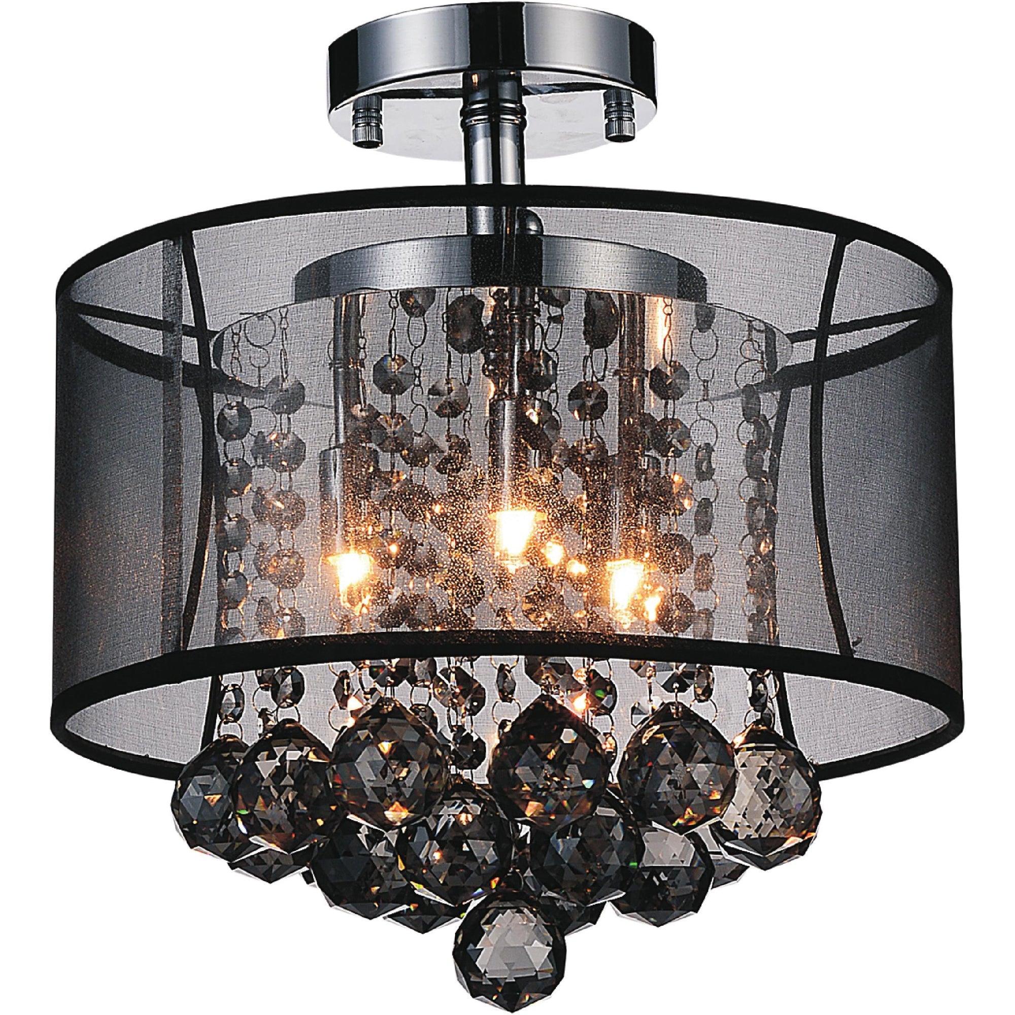 Radiant 3 Light 12in Chrome Drum Shade Flush Mount with Black Shade - CWI Lighting
