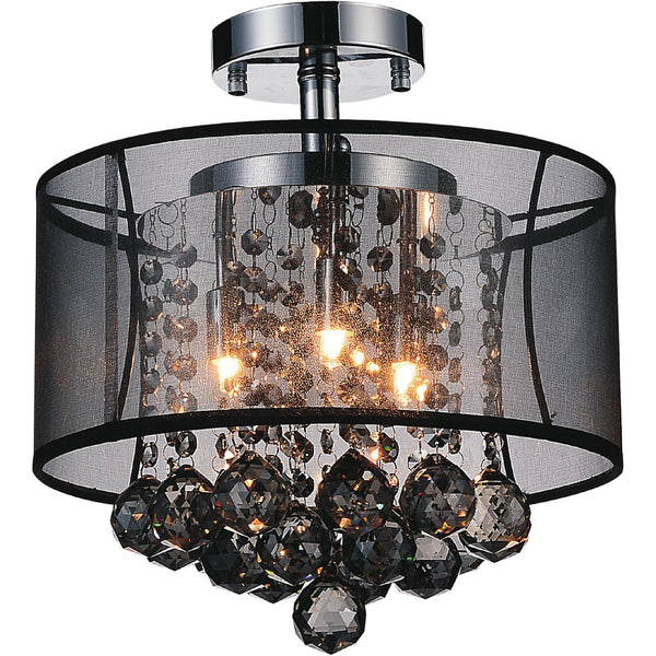 Radiant 3 Light 12in Chrome Drum Shade Flush Mount with Black Shade - CWI Lighting