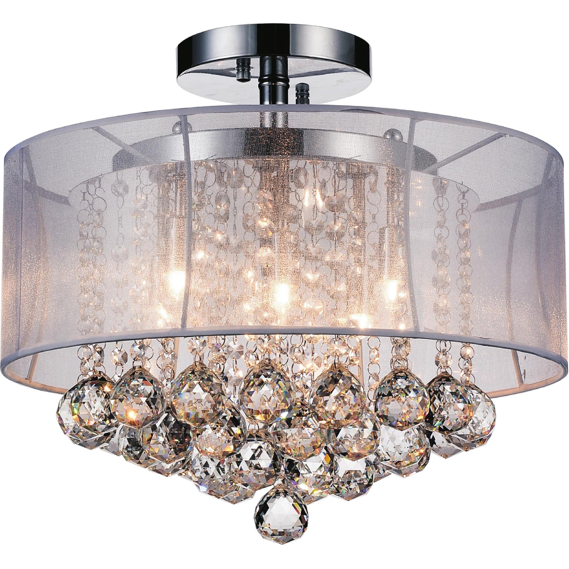 Radiant 6 Light 16in Chrome Drum Shade Flush Mount with White Shade - CWI Lighting