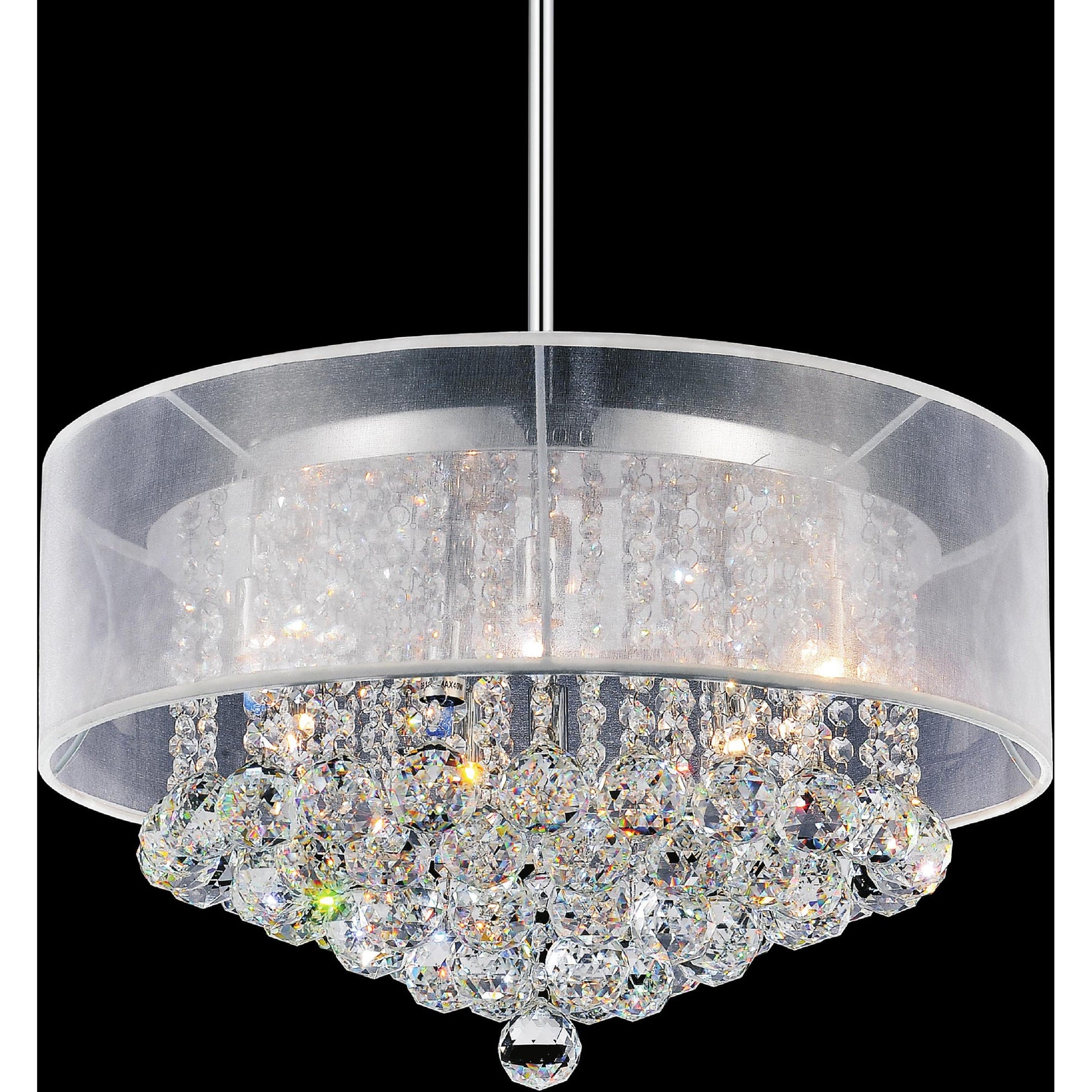 Radiant 9 Light 20in Chrome Drum Shade Chandelier with White Shade - CWI Lighting